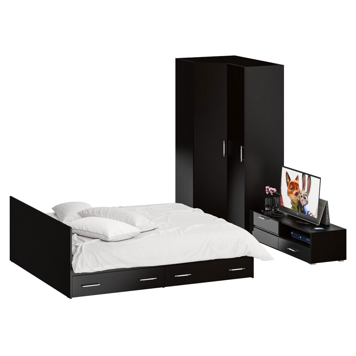 Изображение товара Мебель для спальни Стандарт № 4, кровать, шкаф и тумба венге