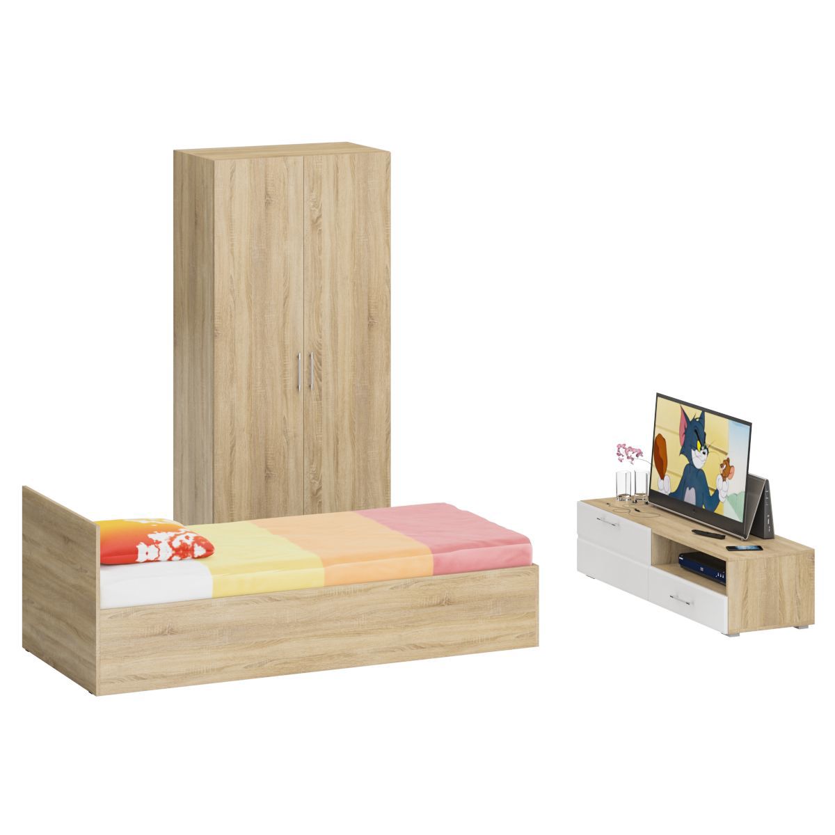 Изображение товара Спальный гарнитур Свк Стандарт № 3 кровать шкаф тумба дуб сонома Россия