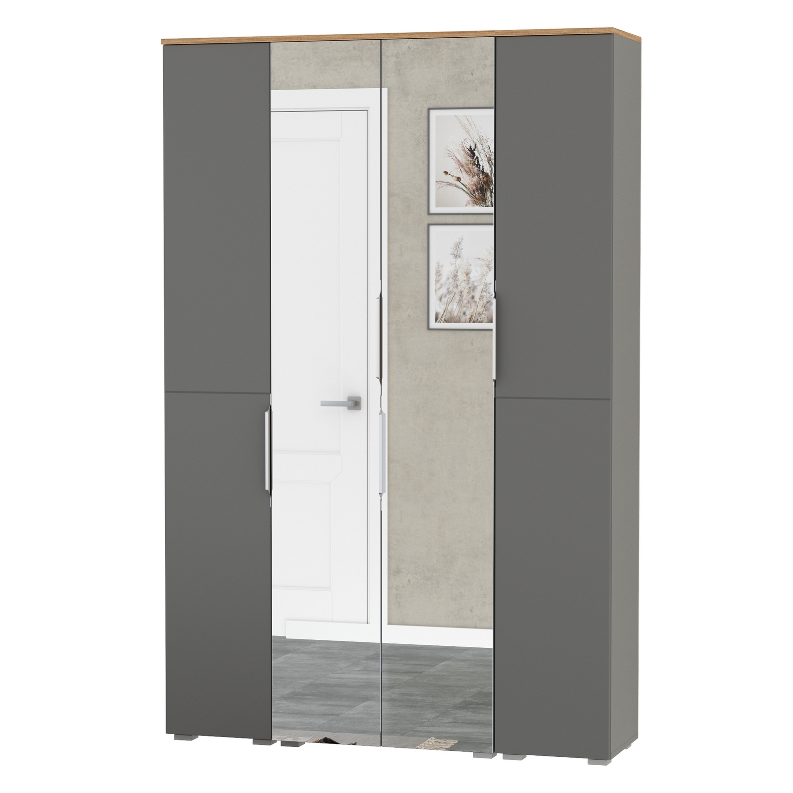 Изображение товара Набор прихожей Октава № 1 из 3 модулей, серый графит/дуб золотой, 128.8x197.6x35.3 см