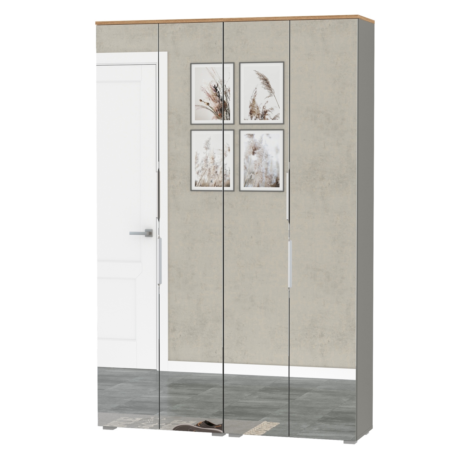 Изображение товара Шкаф распашной Mobi Октава с 4 дверями 128.8x197.6x35.3 см ЛДСП цвет серый графит/дуб золотой/зеркало