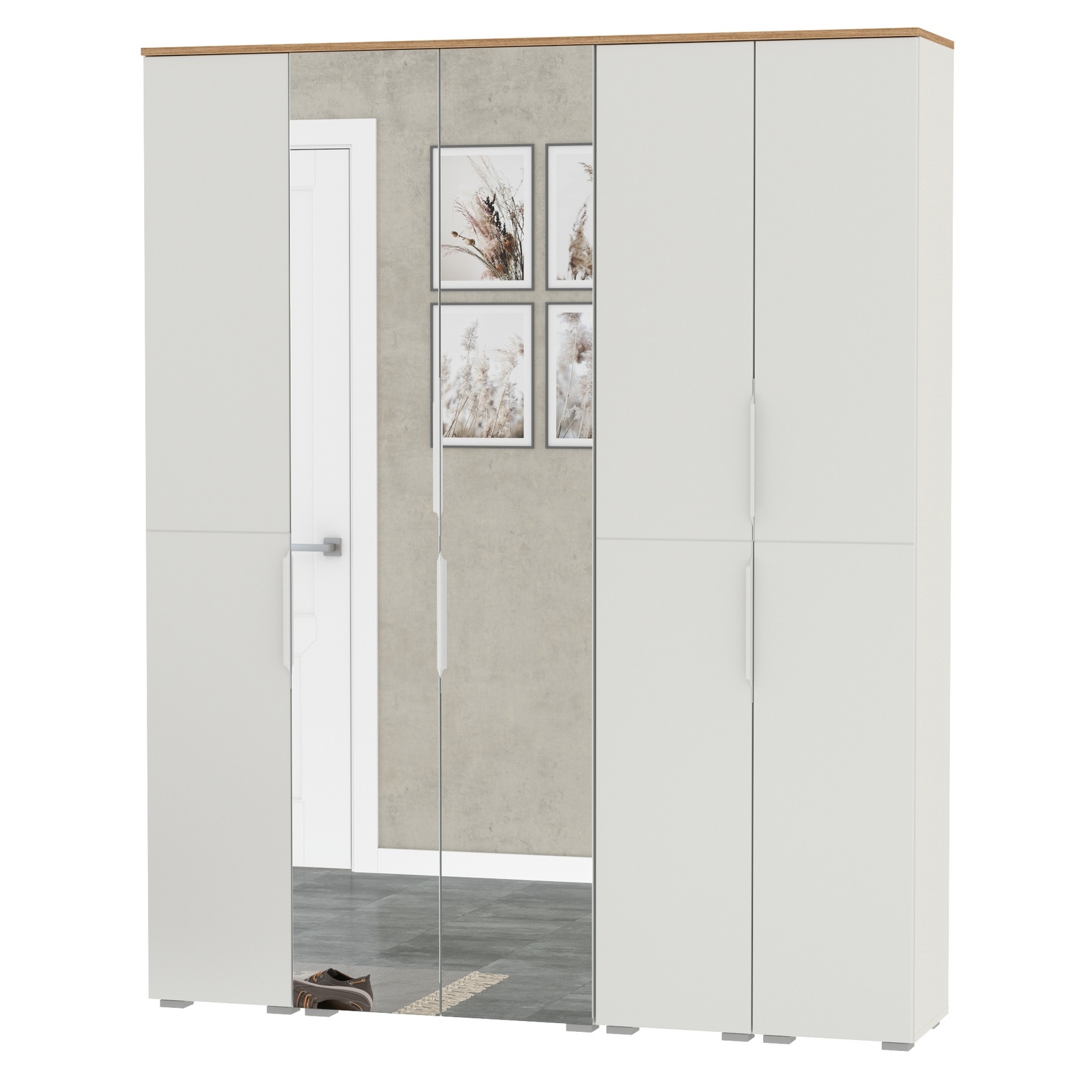 Изображение товара Набор шкафов распашных Mobi Октава № 2 с 1 и 2 дверями 161x197.6x35.3 см ЛДСП цвет белый шагрень/дуб золотой 4 шт.