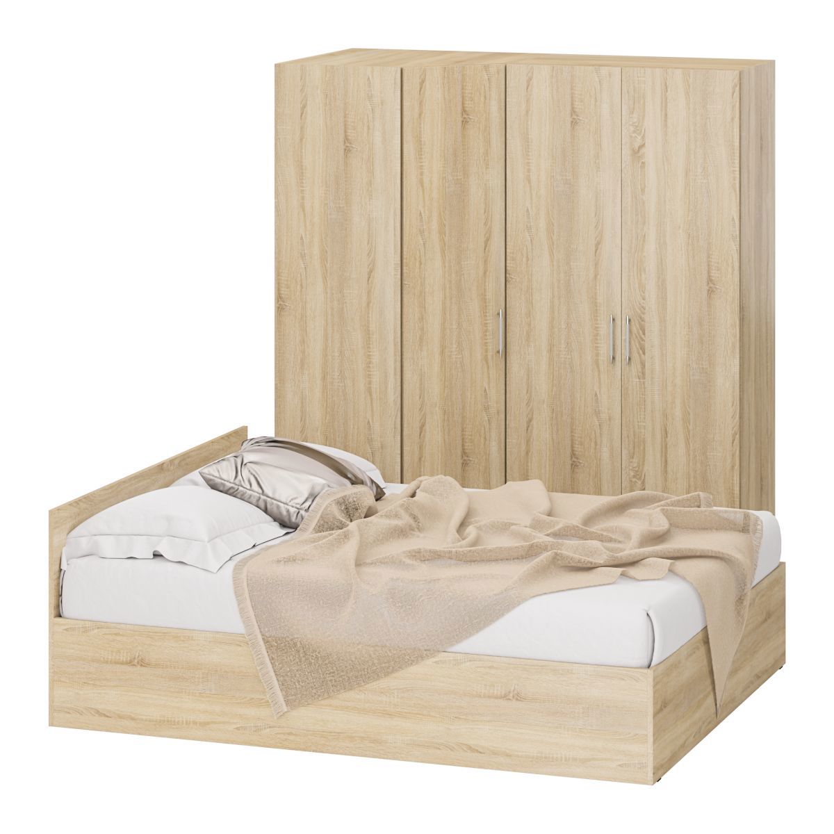 Изображение товара Кровать и гарнитур Стандарт № 2 160x200 см дуб сонома мебель для спальни российского производства