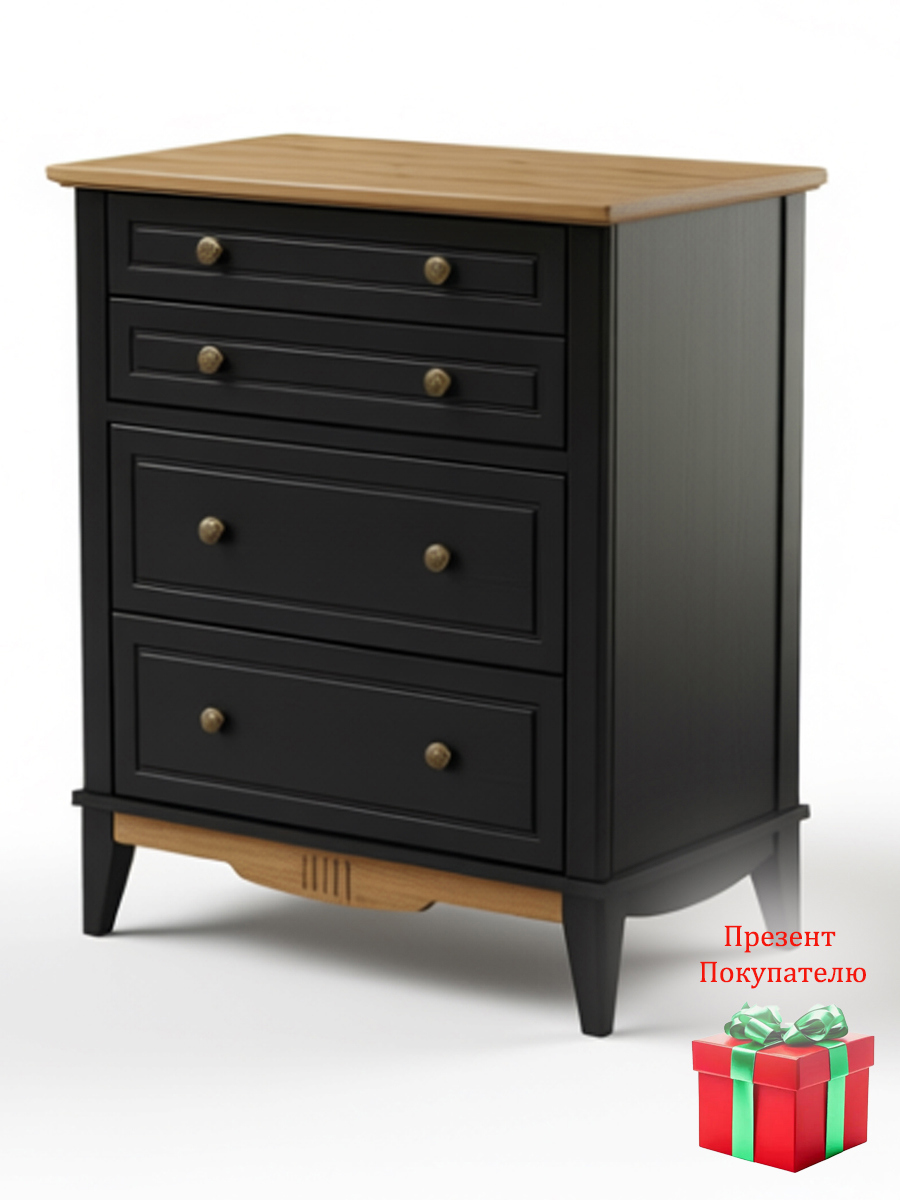 Изображение товара Комод Дом мебели из сосны Пенни 4 ящика 77.4x45.2x92.4 см массив сосны цвет блэк/антик
