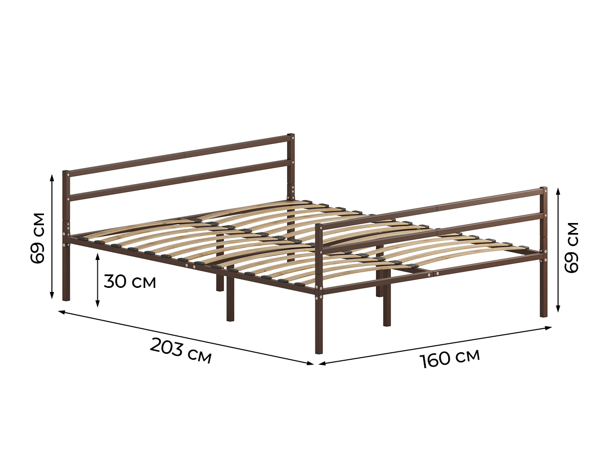 Изображение товара Кровать Домаклево 160x203 см металл с боковинами Г2 цвет коричневый