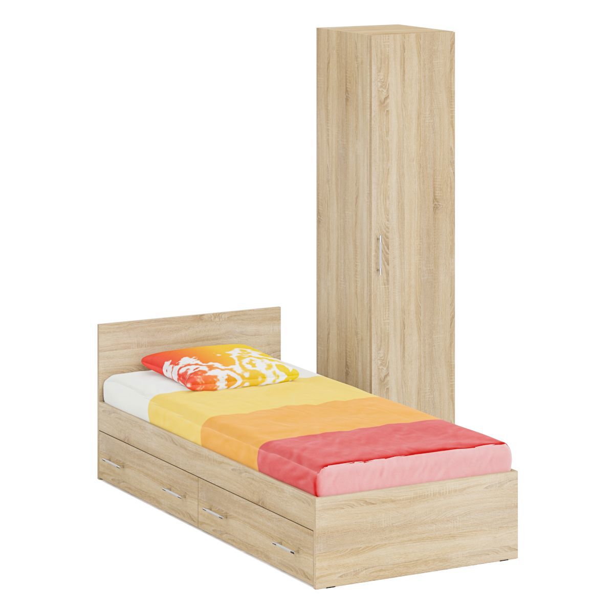 Изображение товара Кровать Свк Стандарт с ящиками и пеналом 90x200 см цвет дуб сонома