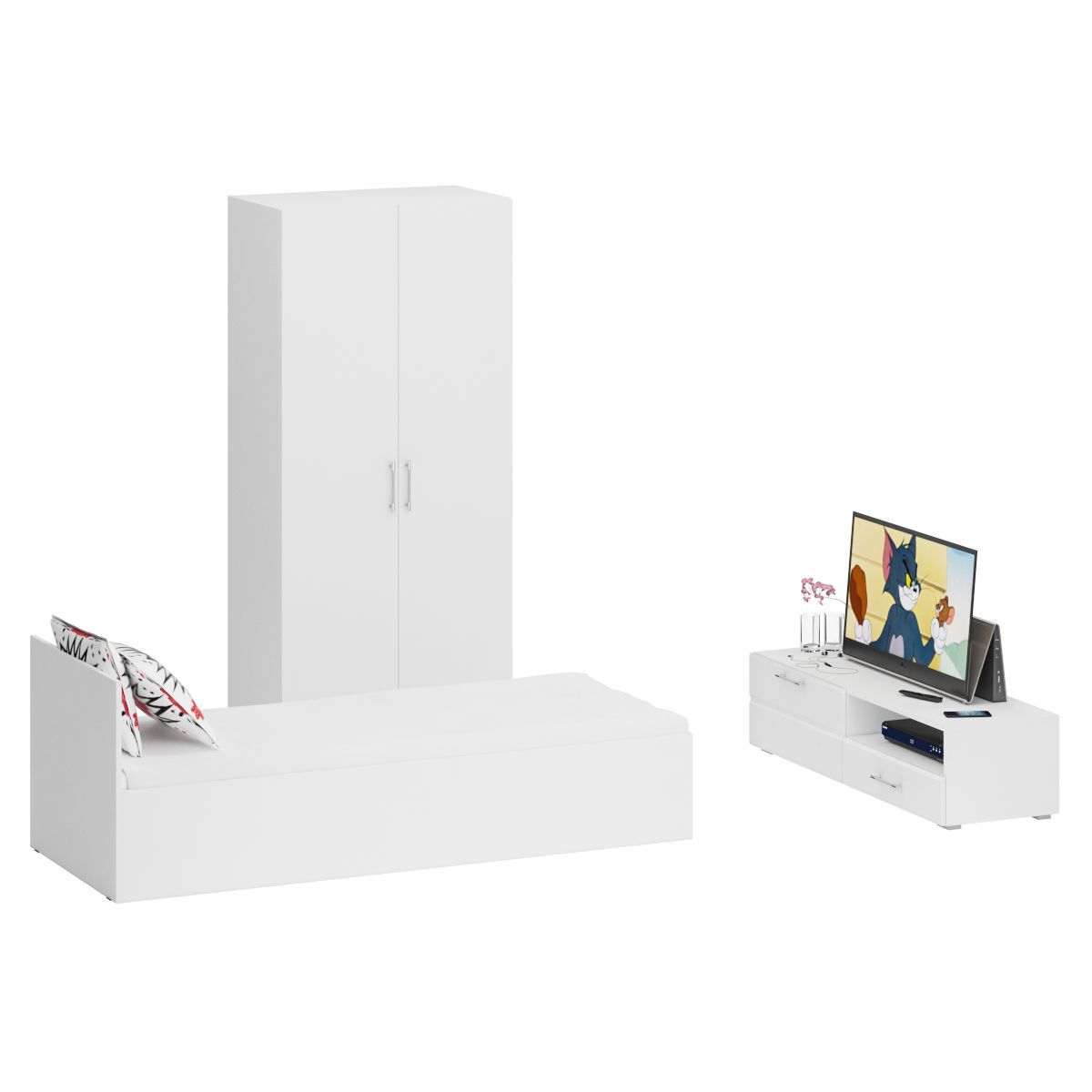 Изображение товара Спальный гарнитур Свк Стандарт № 3 80x200 см цвет белый/белый глянец