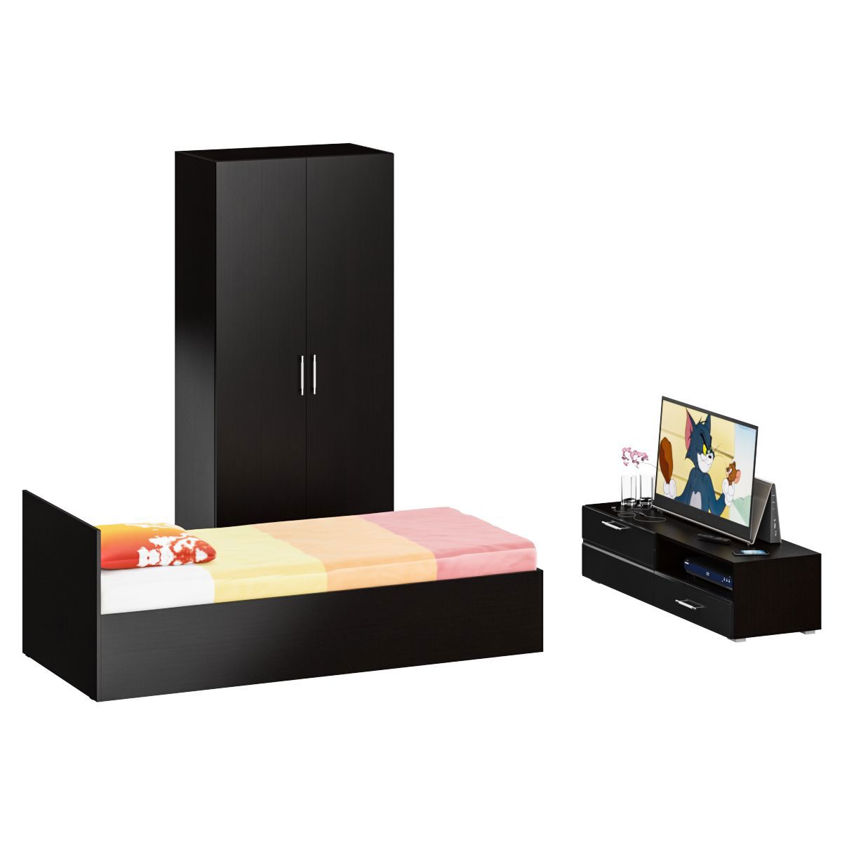 Изображение товара Спальный гарнитур Свк Стандарт № 3 90x200 см венге черный глянец