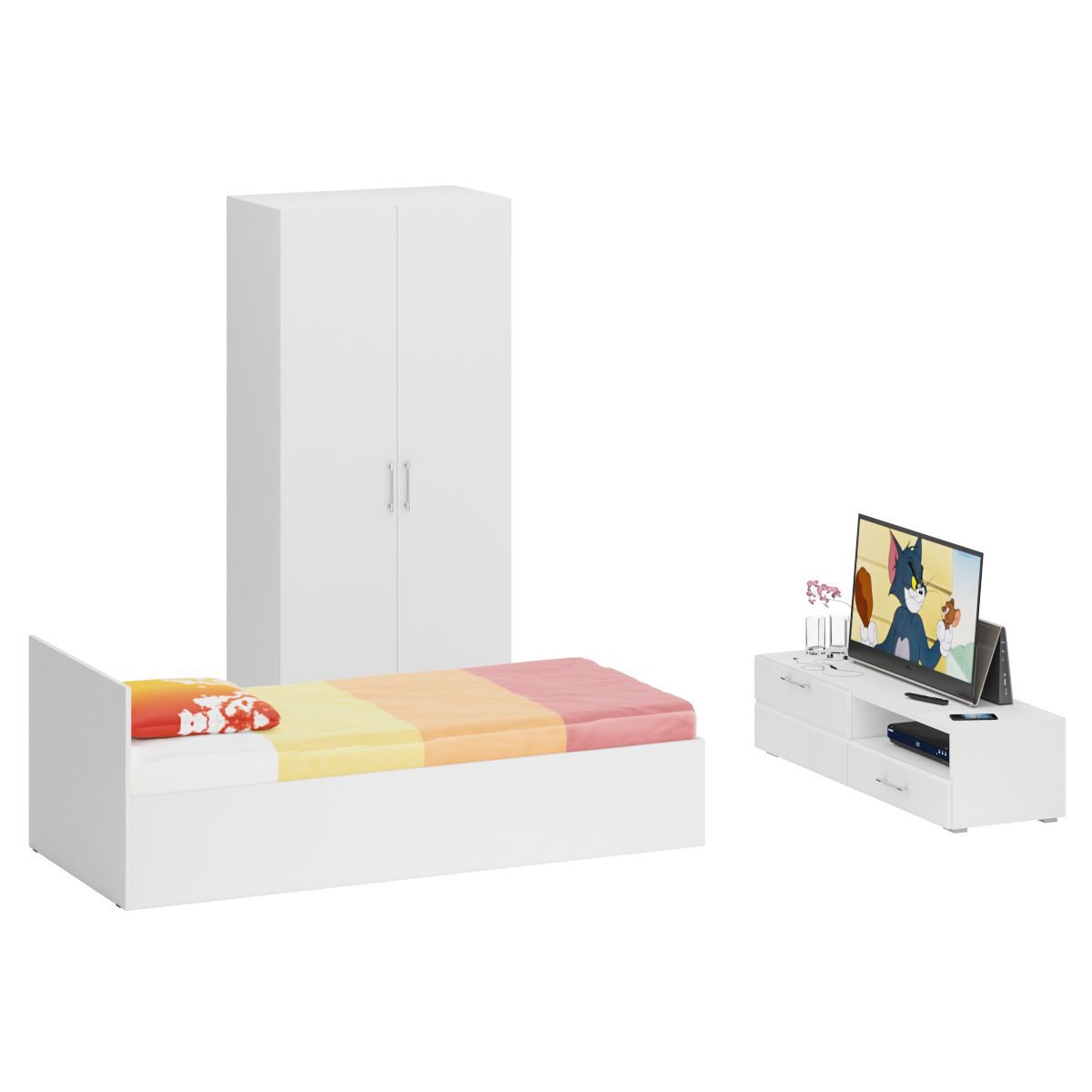 Изображение товара Спальный гарнитур Свк Стандарт № 3 90x200 см белый глянец