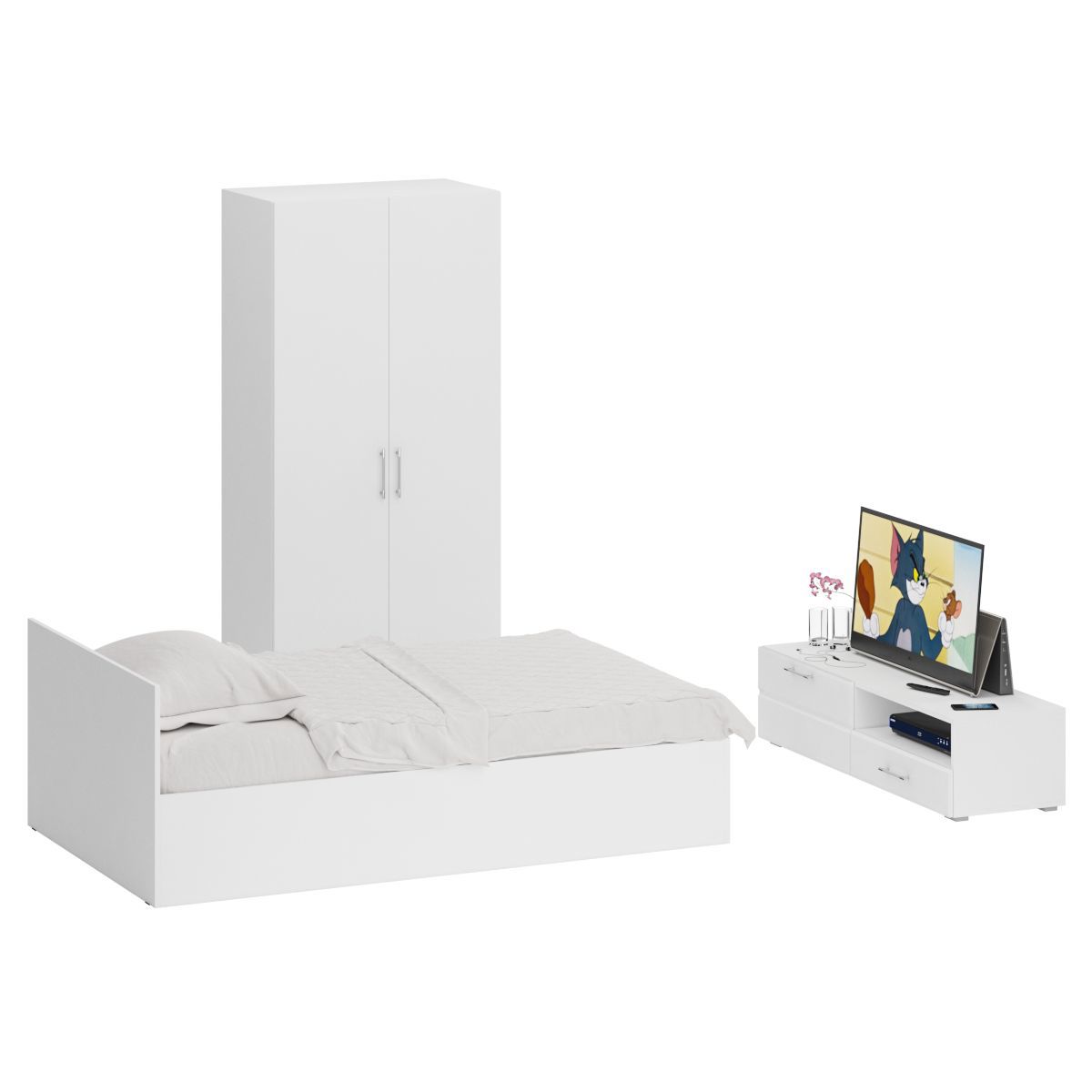 Изображение товара Спальный гарнитур Свк Стандарт № 3 120x200 см цвет белый/белый глянец