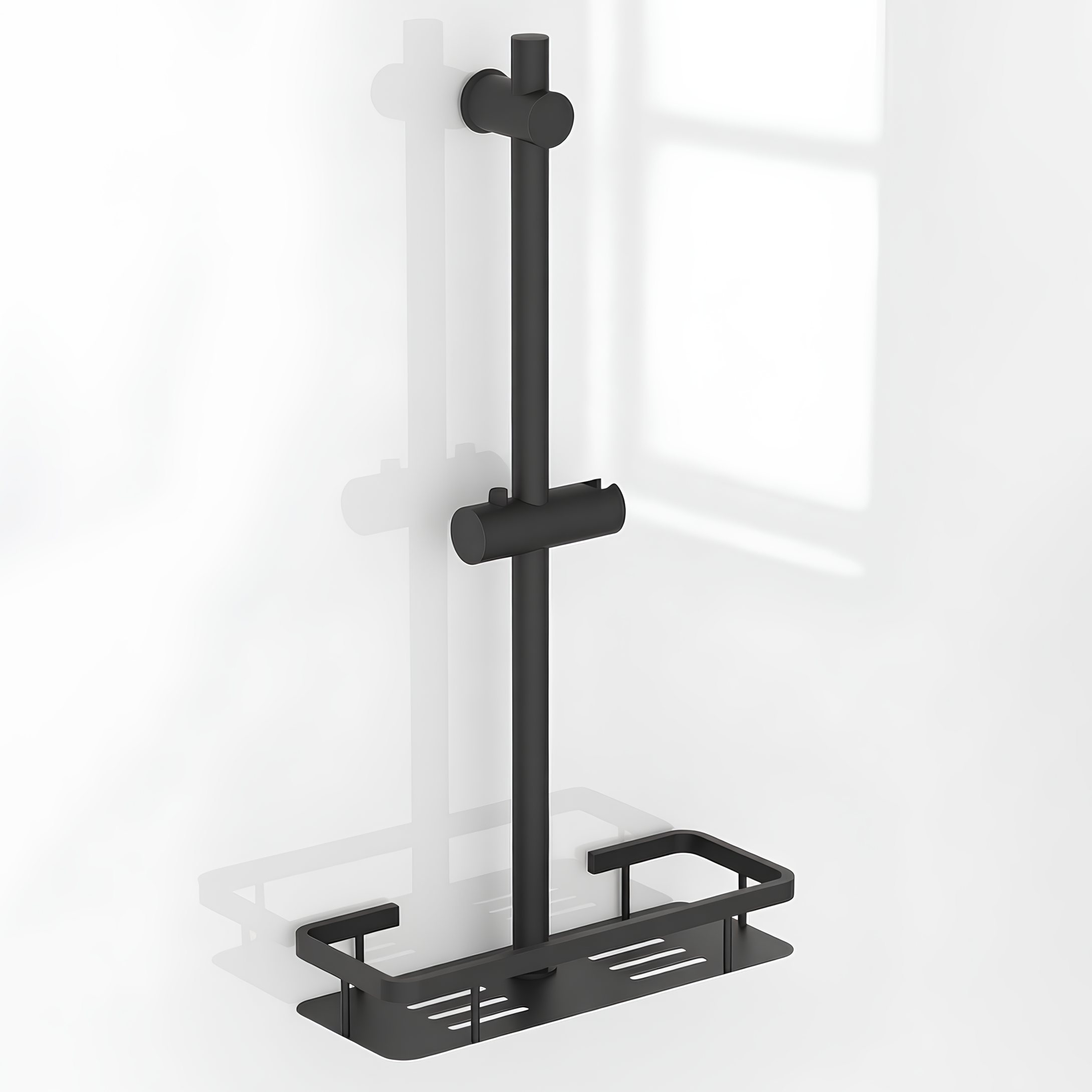 Изображение товара Душевая штанга Potato P9036-6 67 см черного цвета с полкой из нержавеющей стали