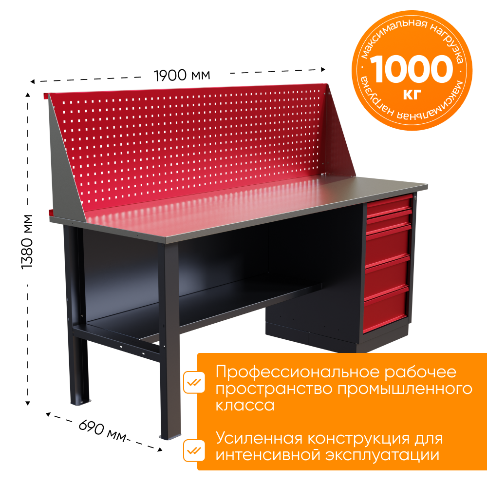 Изображение товара Верстак слесарный однотумбовый с экраном Ironmebel M-IM00164K 690x1900x1380 мм максимальная нагрузка 1000 кг