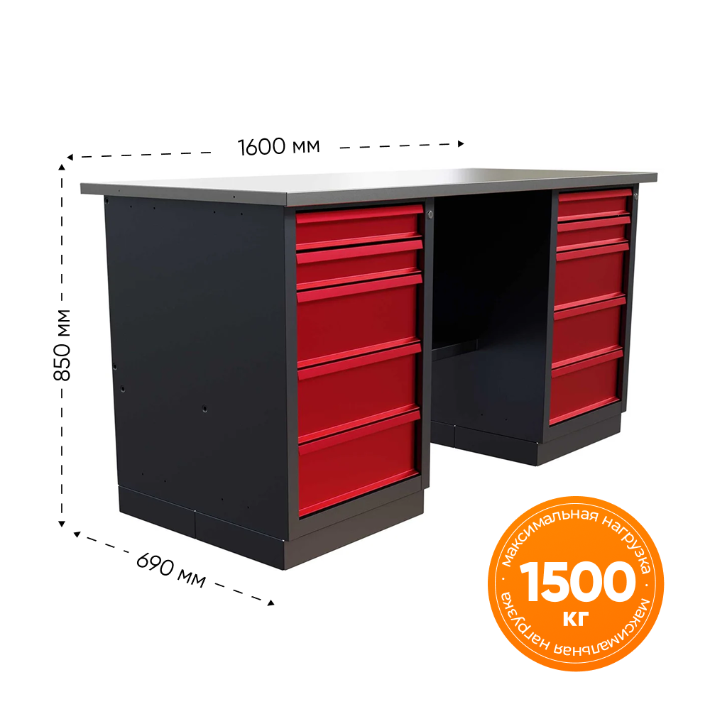 Изображение товара Верстак слесарный двухтумбовый Ironmebel M-IM00191K 690x1900x850 мм максимальная нагрузка 1500 кг