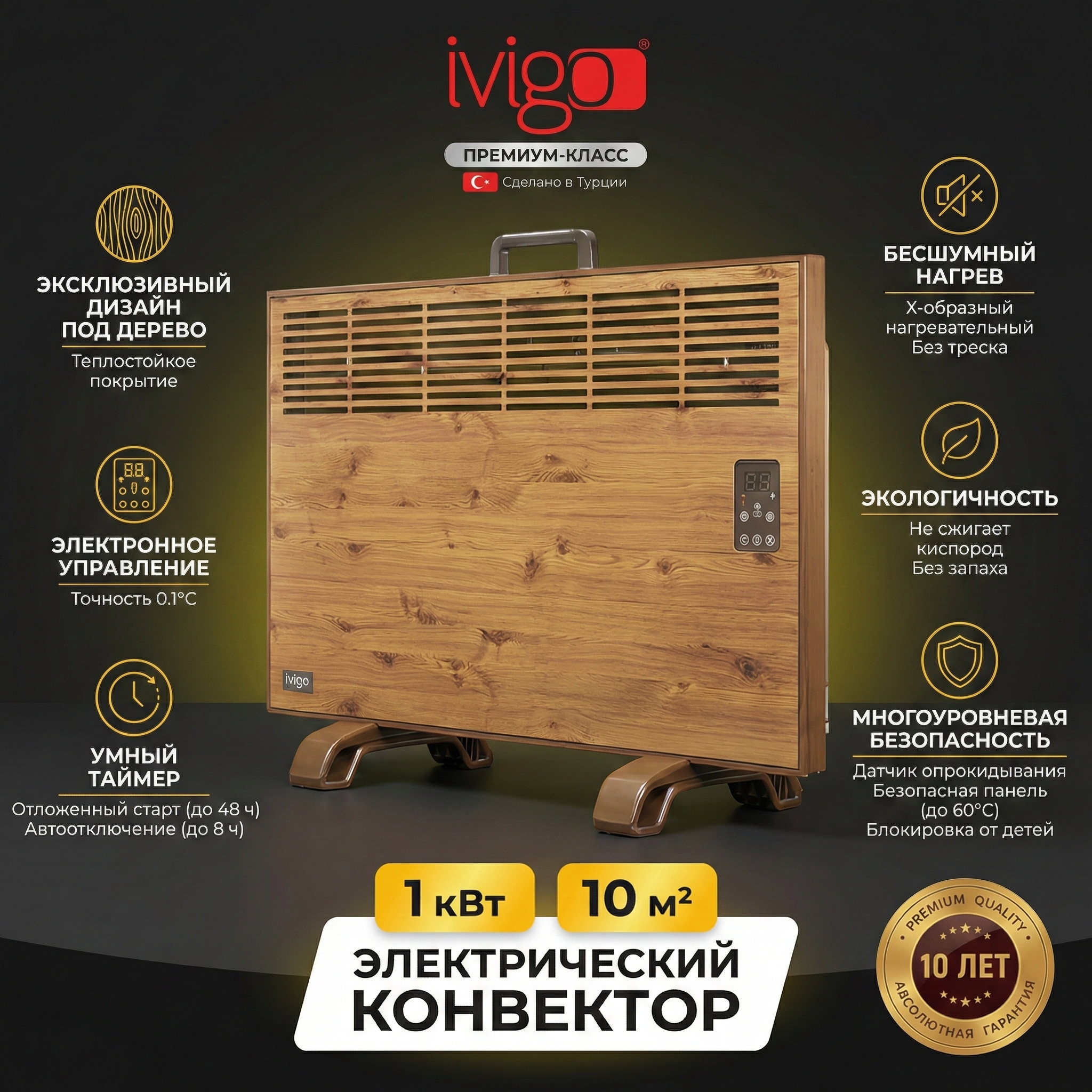 Изображение товара Конвектор электрический Ivigo EPK4570E10 с электронным термостатом 1000 Вт дерево