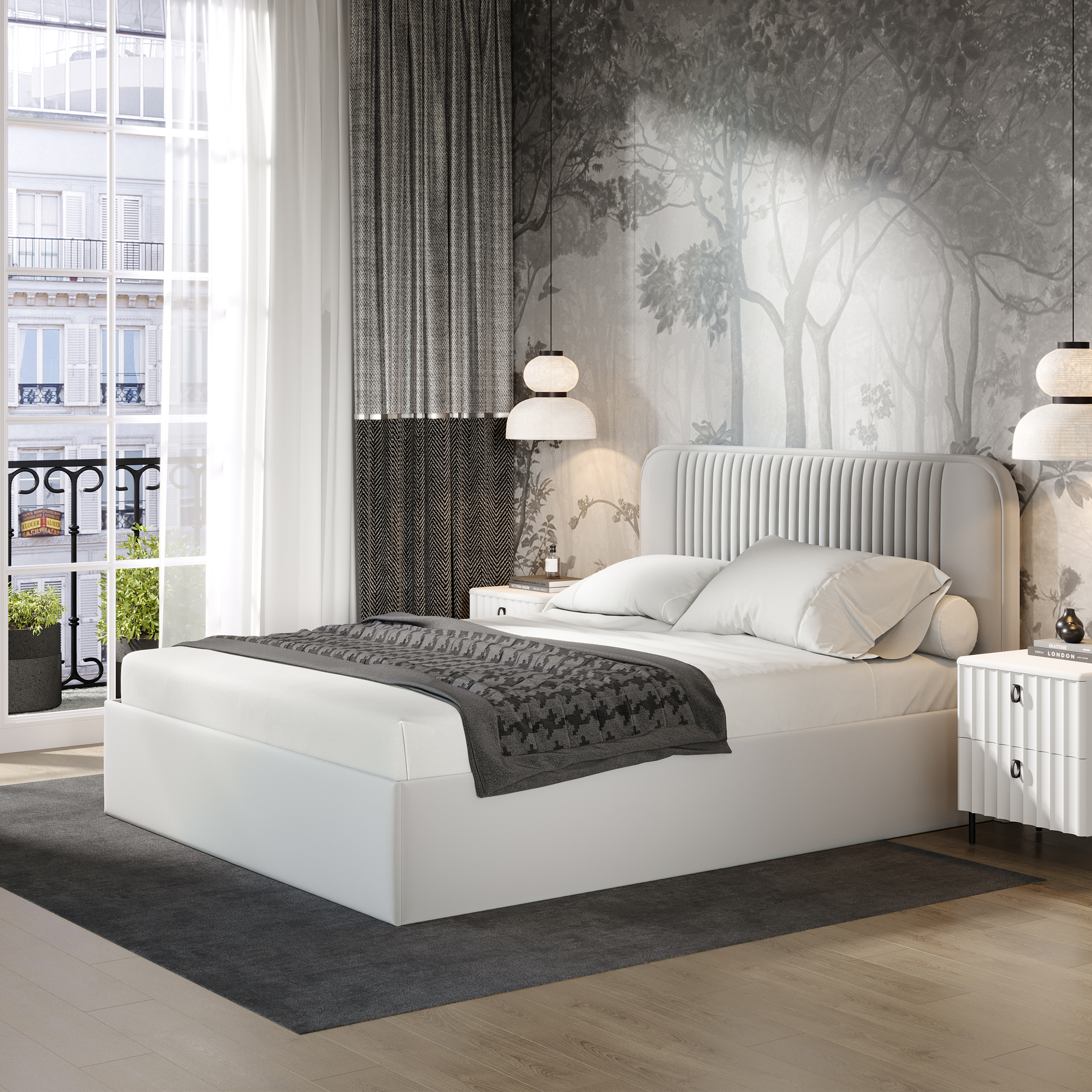 Изображение товара Кровать Тиффани 200x160 см с подъемным механизмом и велюром Confetti Silver