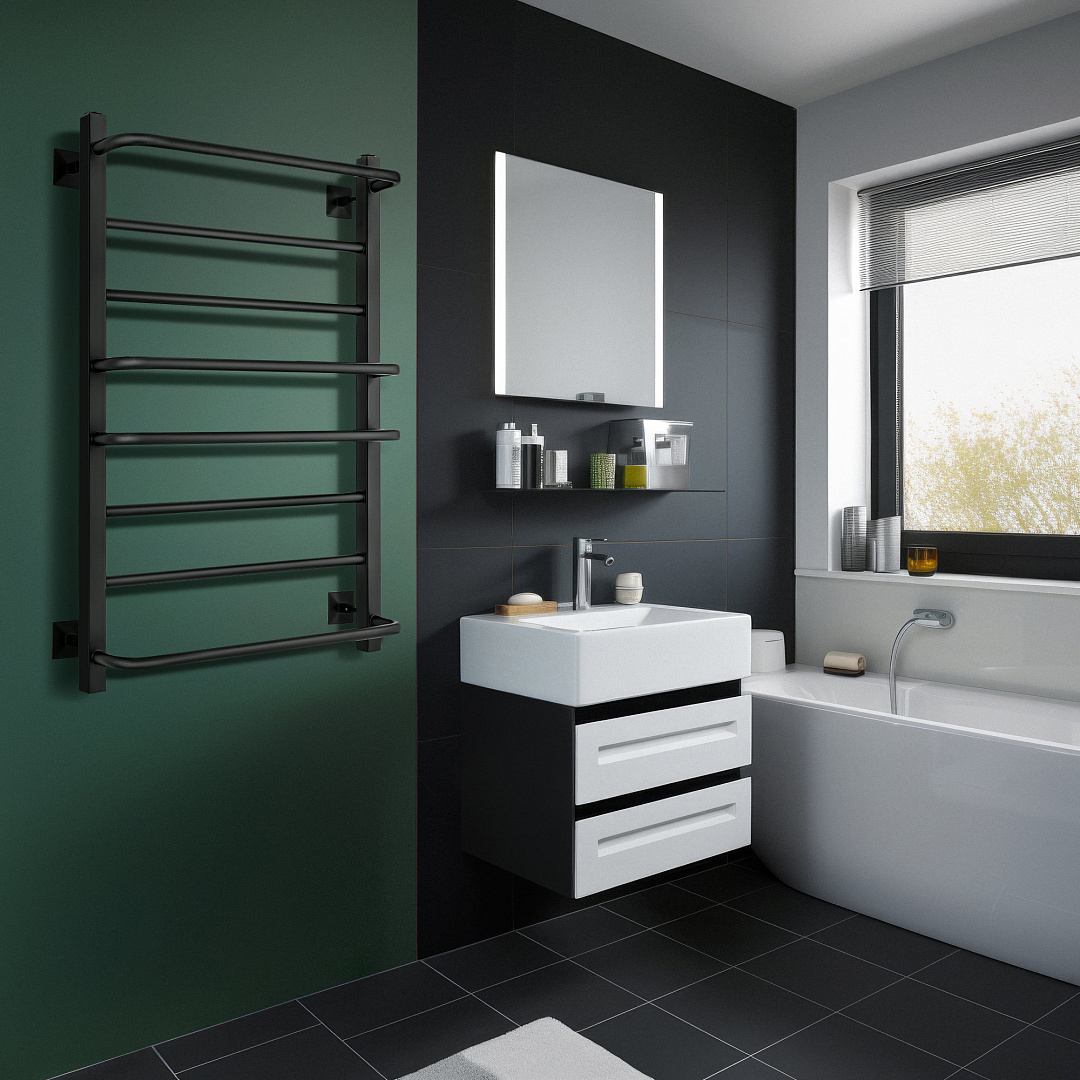 Изображение товара Полотенцесушитель электрический Secado Модена 2 правый 500x800 мм 300 Вт с терморегулятором лесенка цвет черный матовый