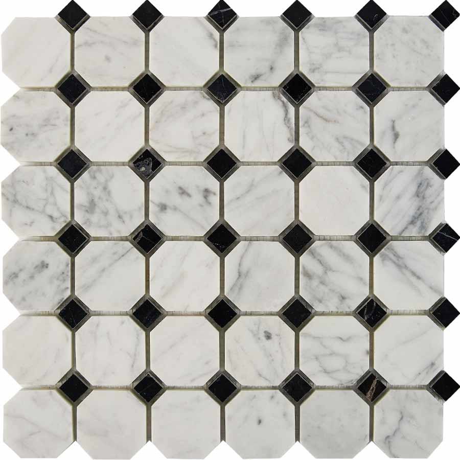 Изображение товара Мозаика Pixmosaic PIX 209 Bianca Carrara Nero Marquina 30.5x30.5x0.8 см полированная цвет разноцветный