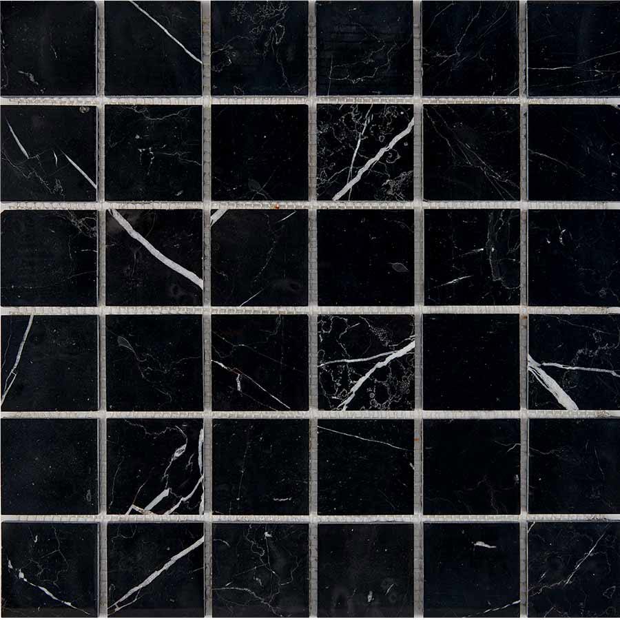 Изображение товара Мозаика Pixmosaic PIX 246 из мрамора Nero Marquna на сетке 30.5x30.5x0.6 см полированная цвет черный 11 шт в упаковке
