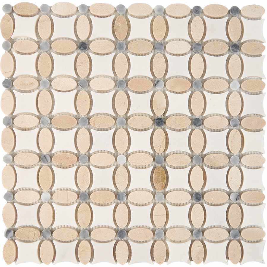 Изображение товара Мозаика Pixmosaic PIX 281 Cream marfil Thassos Athens grey 33.6x33.6x0.8 см полированная цвет разноцветный