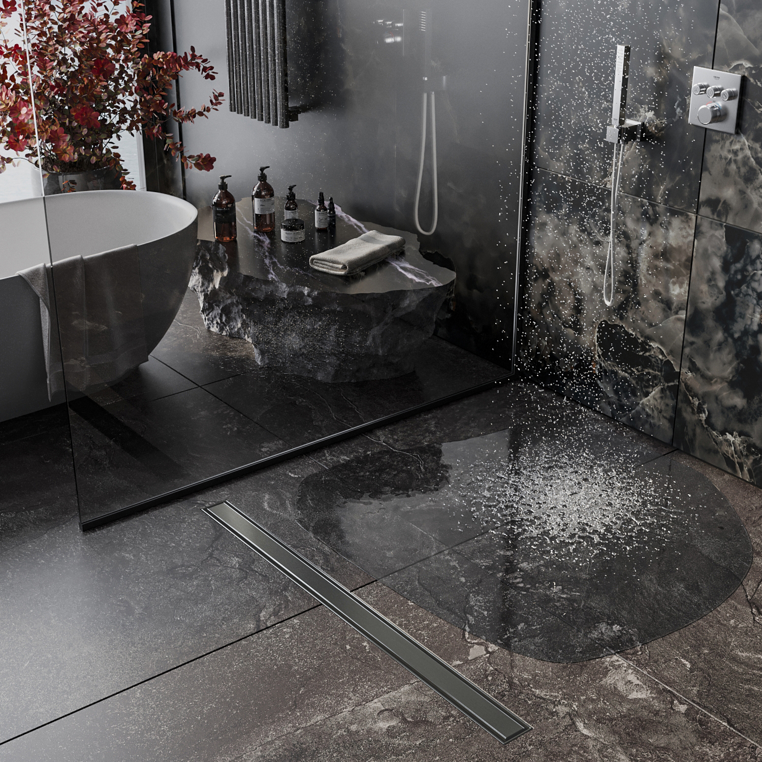 Изображение товара Душевой трап горизонтальный с поворотным механизмом Roxenbath комбинированный затвор 700x70 мм 91050-70GM