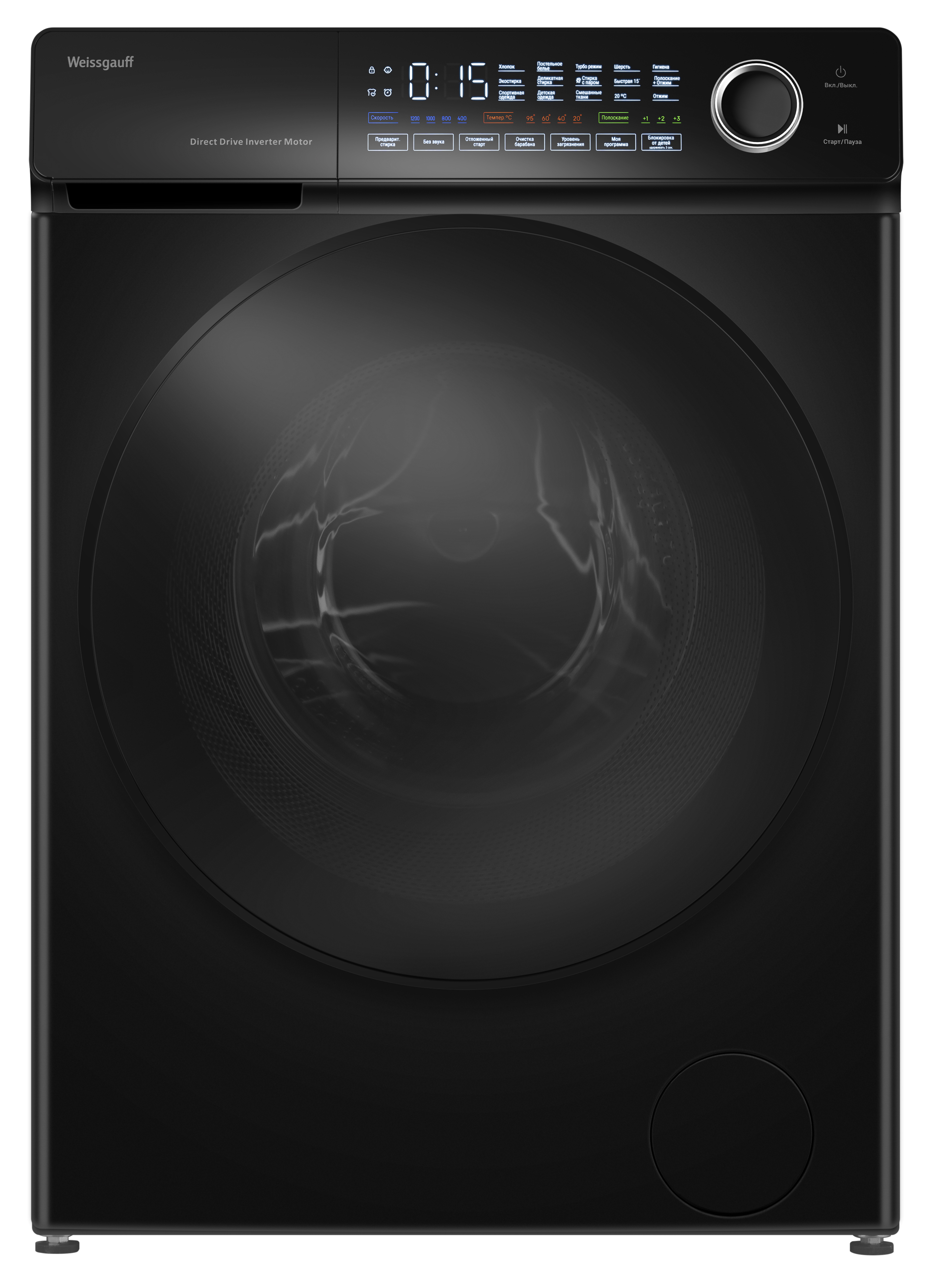 Изображение товара Стиральная машина Weissgauff 45126 steam direct drive matt black 59.5x85x44.5 см 7 кг цвет черный