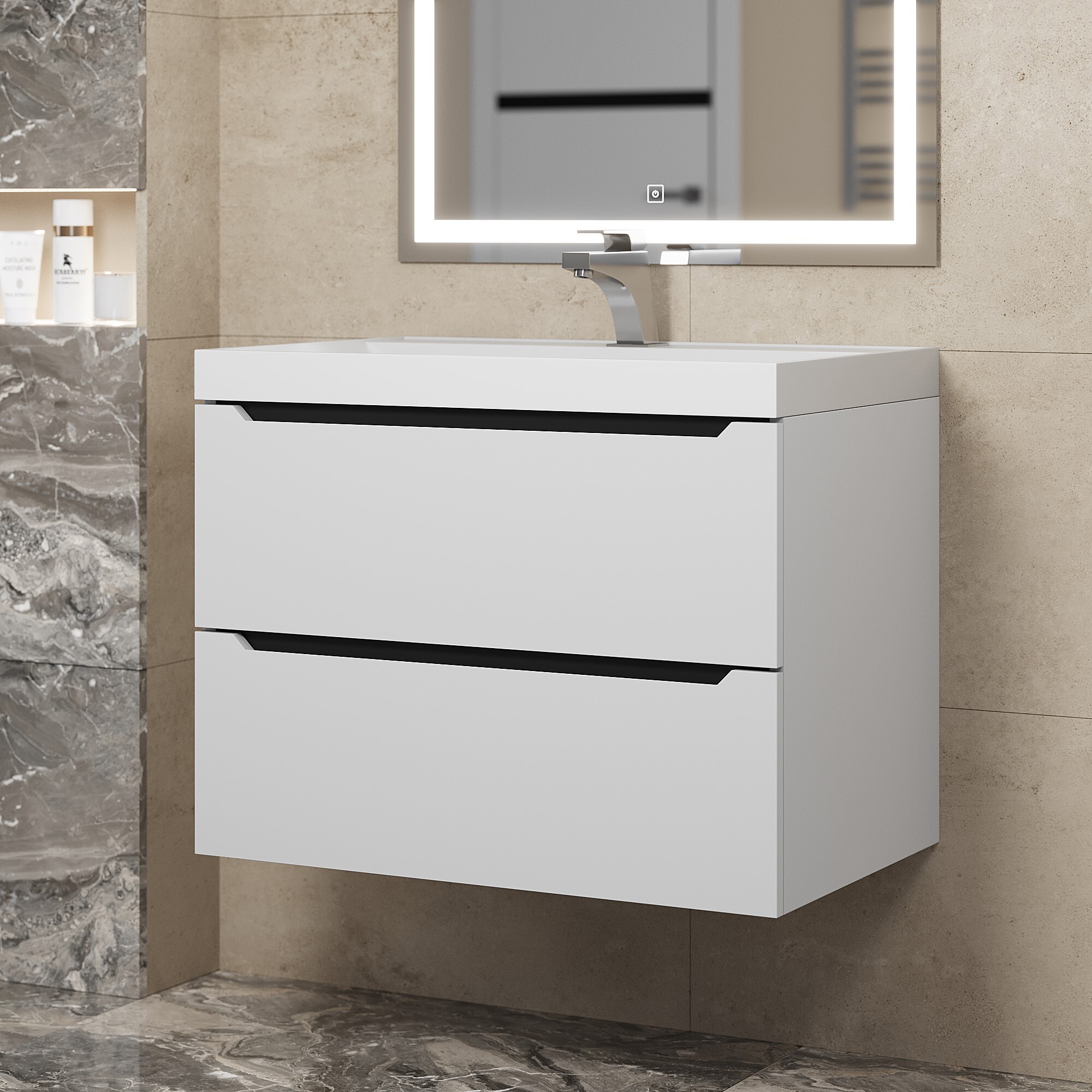 Изображение товара Подвесная тумба под раковину Uperwood Tanos 70 см белая с 2 ящиками