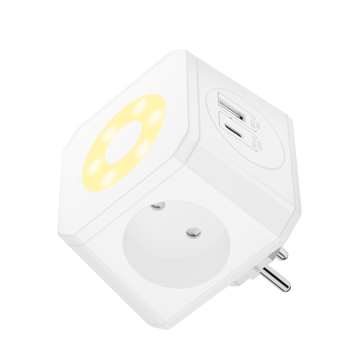 Изображение товара Разветвитель на 3 розетки Agni TP-WJ2U3E-L ночник/1 USB 18 Вт/1 Type-C 20 Вт белый