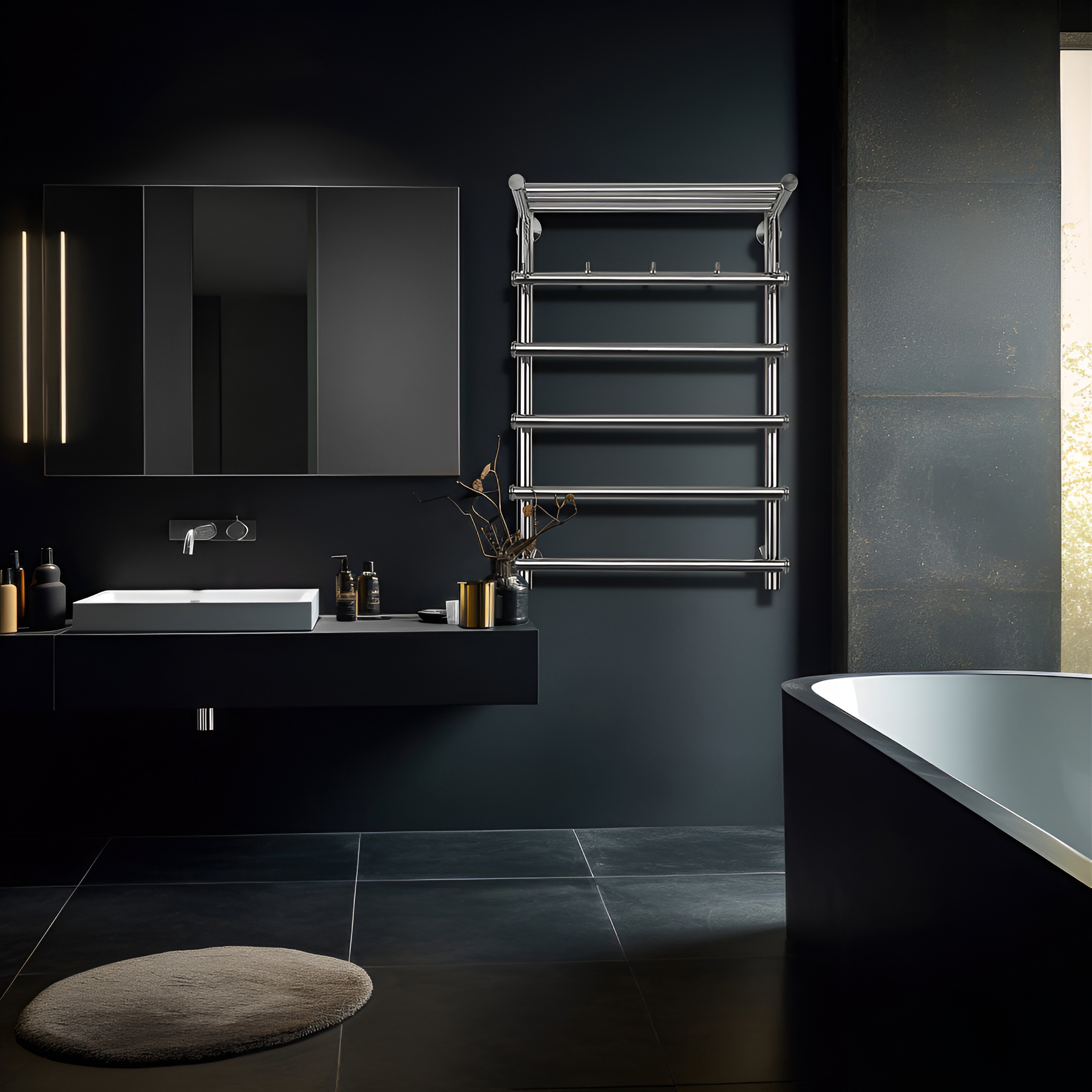 Изображение товара Полотенцесушитель водяной с полкой лесенка Secado Турин 1 Ксп 800x440 мм универсальная подводка нержавеющая сталь цвет хром