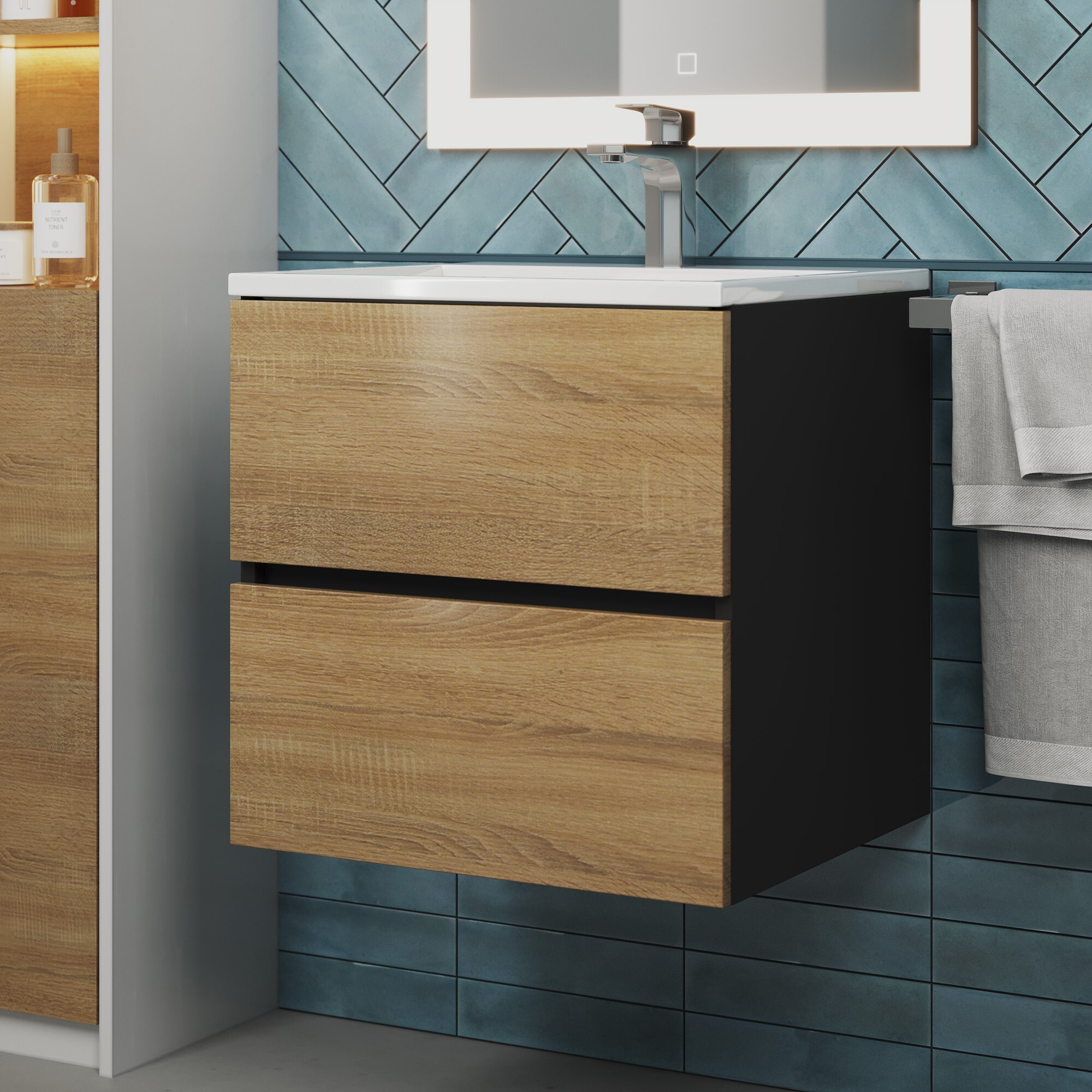 Изображение товара Тумба под раковину для ванной Uperwood Barsa 50 см подвесная черная/дуб сонома