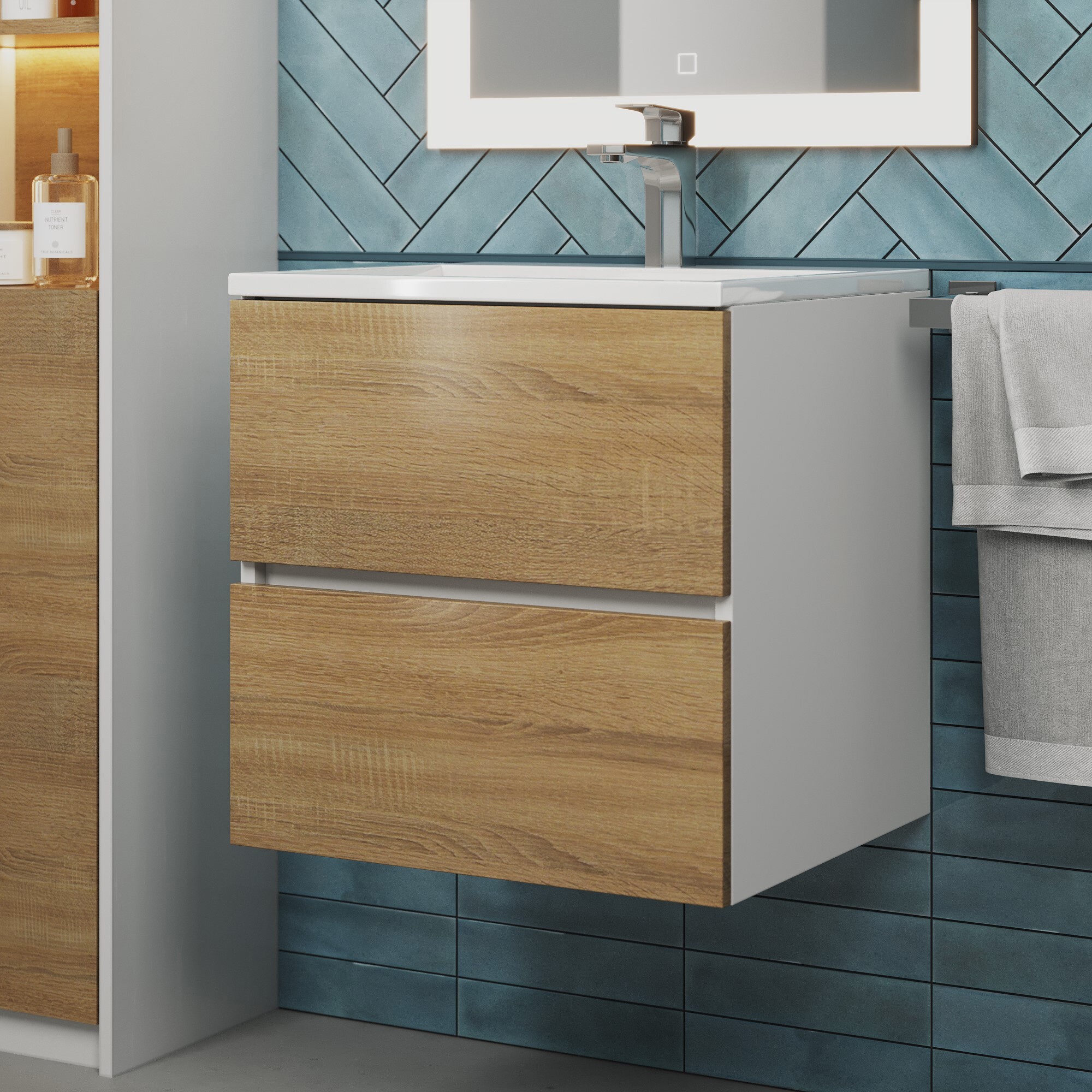Изображение товара Тумба под раковину для ванной Uperwood Barsa 50 см подвесная белая/дуб сонома