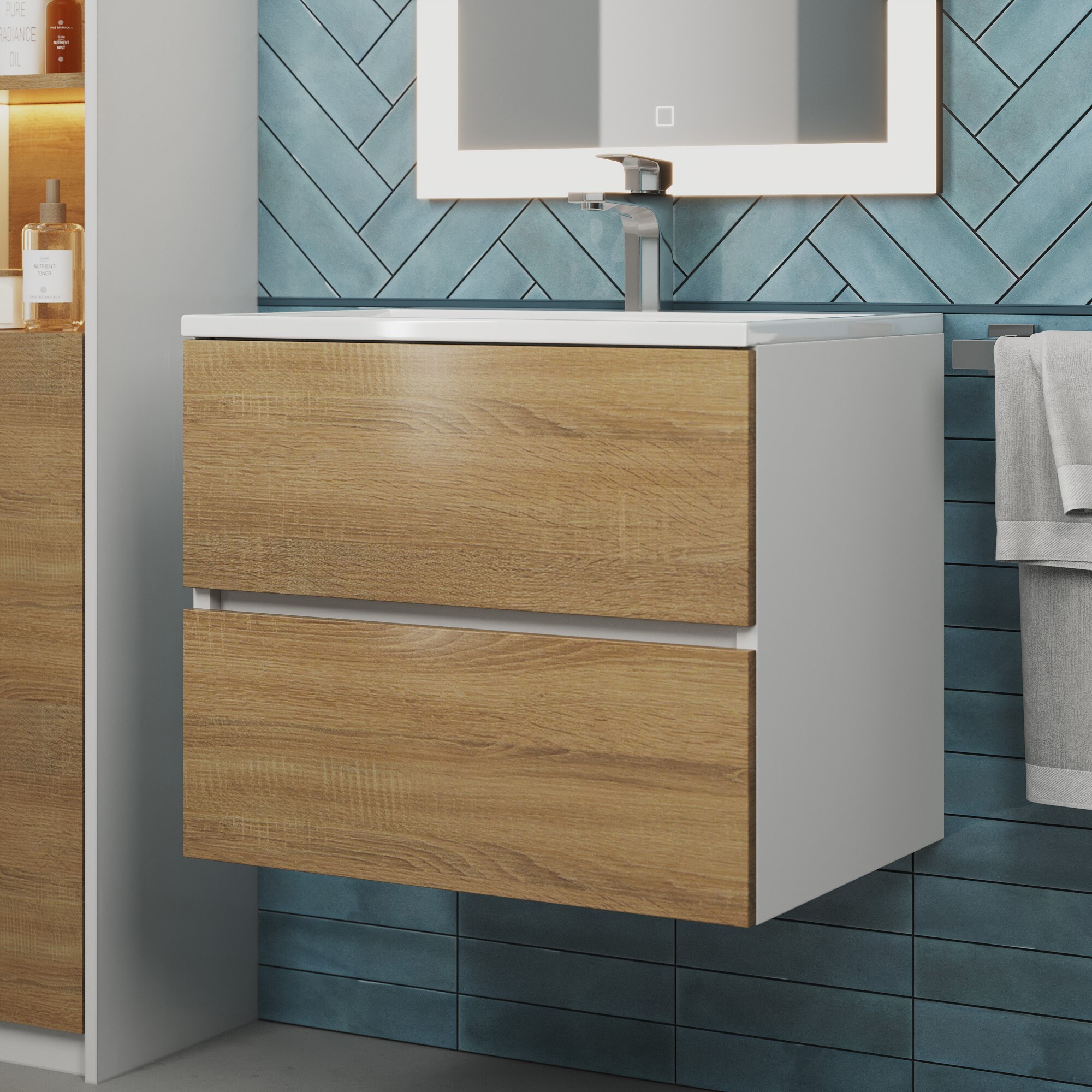 Изображение товара Тумба под раковину Uperwood 60см белый дуб сонома подвесная влагостойкая