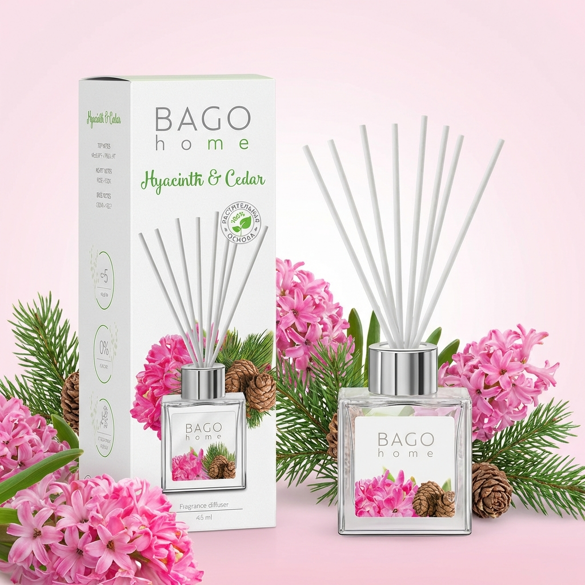 Изображение товара Диффузор Bago Home Гиацинт и кедр 45 мл для создания уюта и приятного аромата