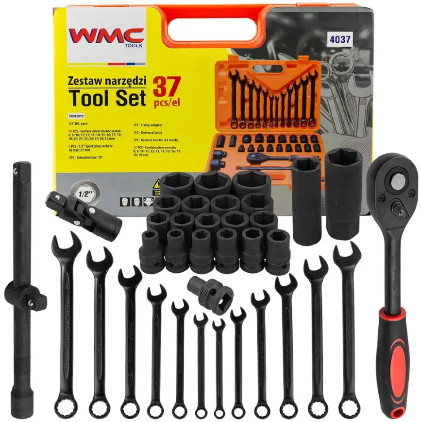 Изображение товара Набор инструментов WMC TOOLS 4037 для ремонта автомобиля, 28 предметов