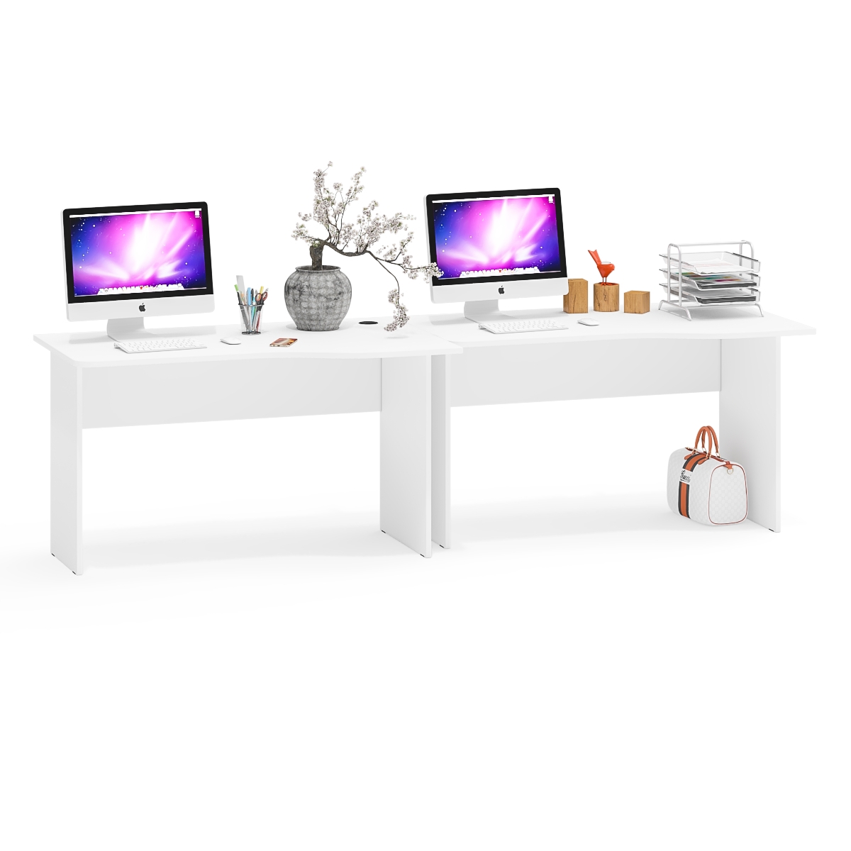 Изображение товара Письменный стол МЕБЕЛЬНЫЙ ДВОР С-МД Белый шагрень 260x75x74 см (2 шт.)