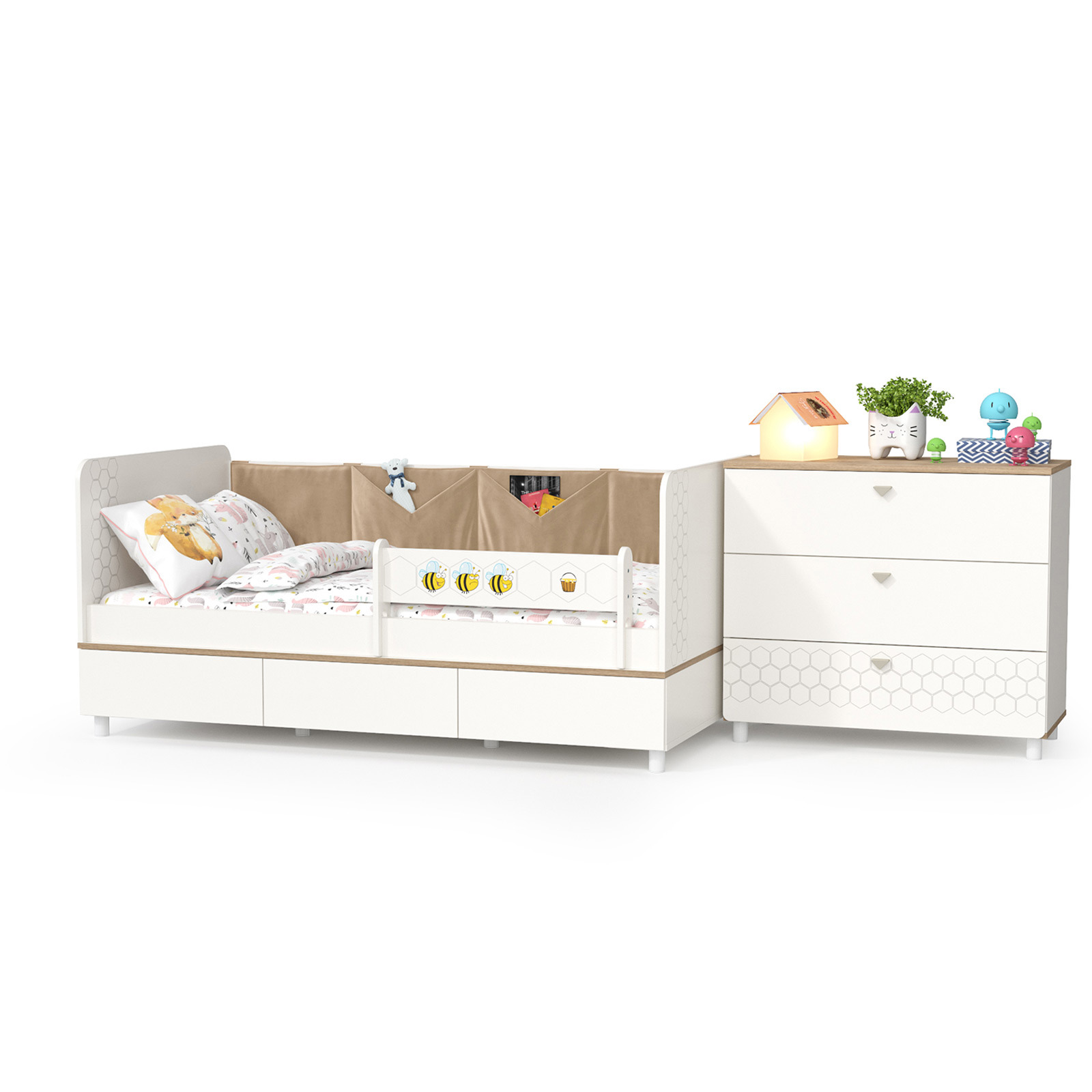 Изображение товара Кровать детская Mobi Эйп с комодом 80x160 см ЛДСП цвет белый/дуб белый