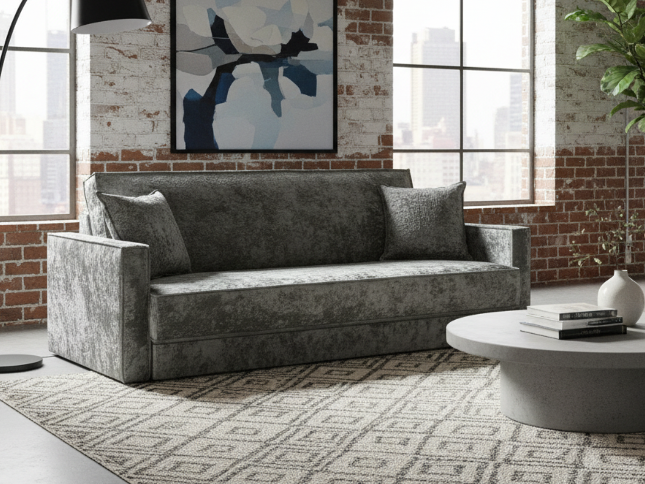Изображение товара Диван раскладной Meblines Лофт 210x90 см велюр серый для дома и квартиры