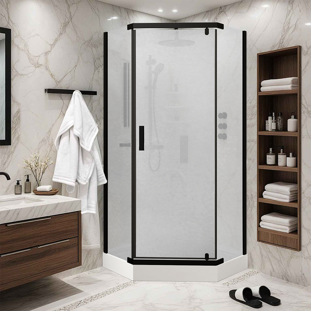 Изображение товара Душевой уголок с поддоном Parly ZPE911BF 90x90см низкий поддон профиль черный стекло матовое