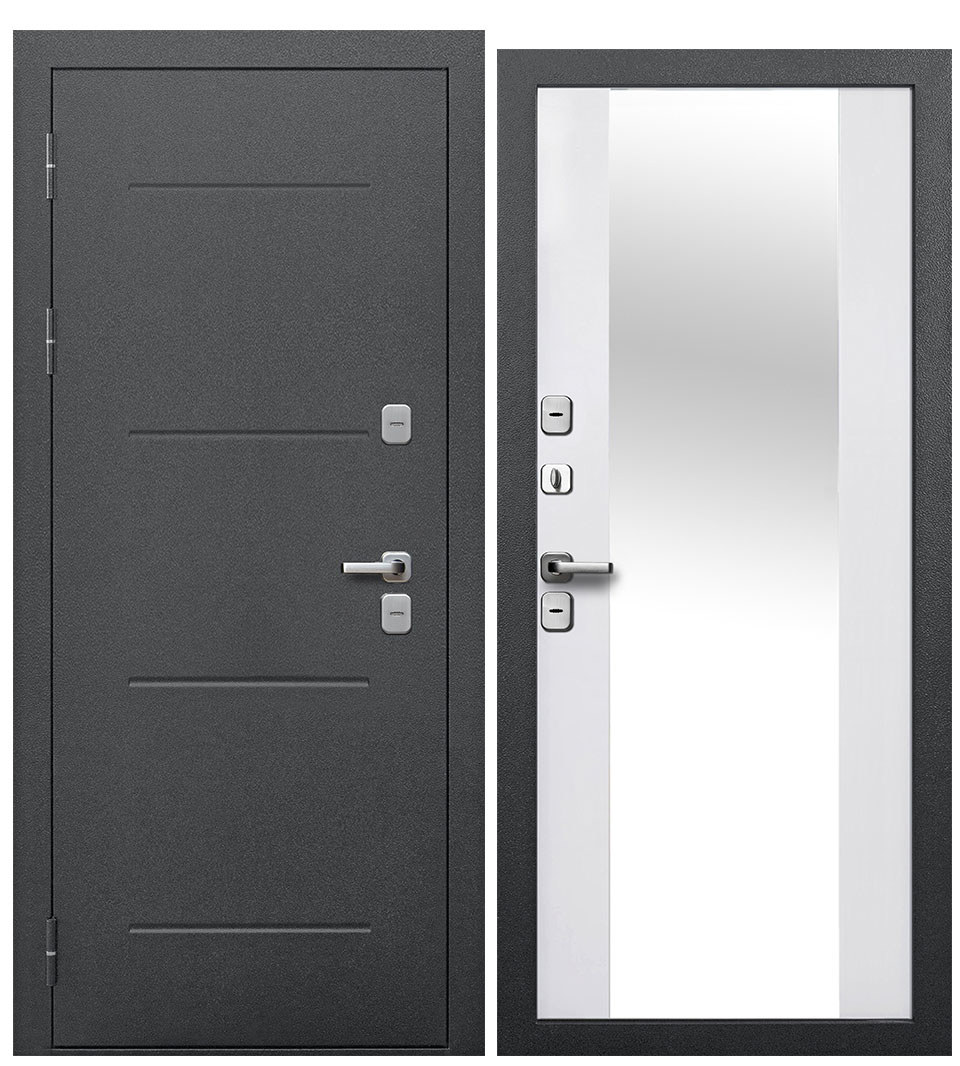 Изображение товара Входная дверь Foreman Ф-11 левый 205x80см цвет антик серебро/белый матовый с зеркалом