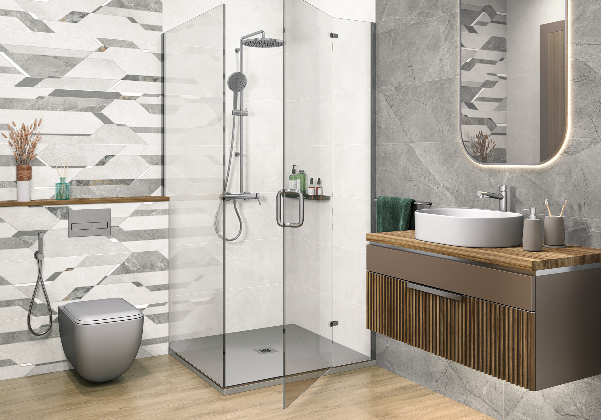 Изображение товара Настенная плитка Alma ceramica TWU3090ATU70R 30x90см цвет серый