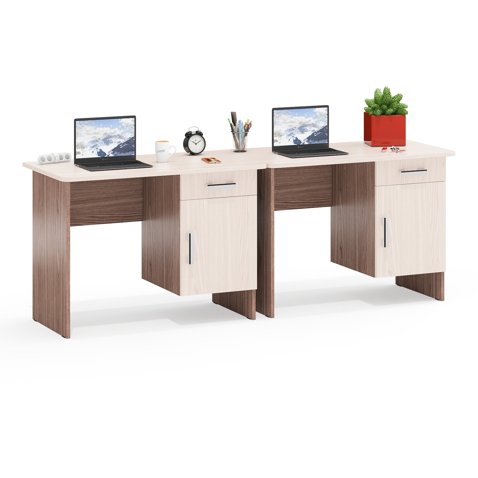 Изображение товара Стол письменный Мебельный двор С-МД-1-09 210x75x57 см ЛДСП цвет ясень шимо светлый/тёмный 2 шт.