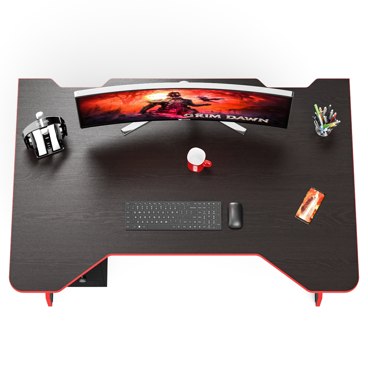 Изображение товара Игровой компьютерный стол Мебельный двор СК5 140x75x90 см ЛДСП цвет венге/кромка красная