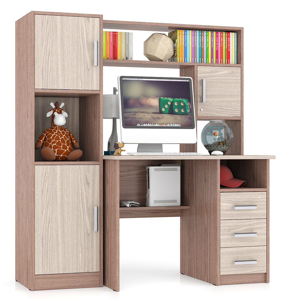 Изображение товара Стол компьютерный Мебельный двор МД-СК-9 с колонной 145x160x70 см ЛДСП цвет ясень шимо светлый/тёмный