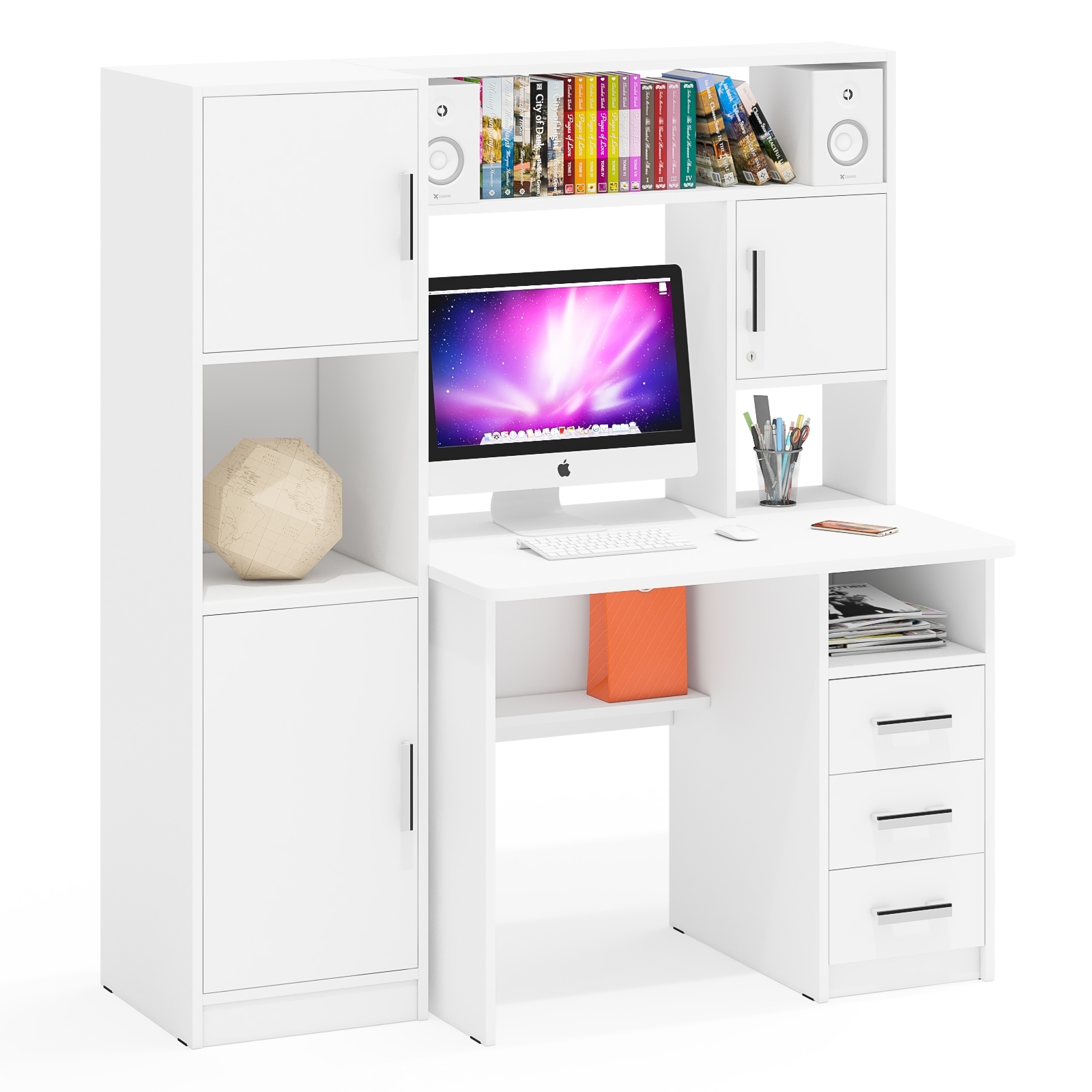 Изображение товара Стол компьютерный Мебельный двор МД-СК-9 с колонной 145x160x70 см ЛДСП цвет белый шагрень