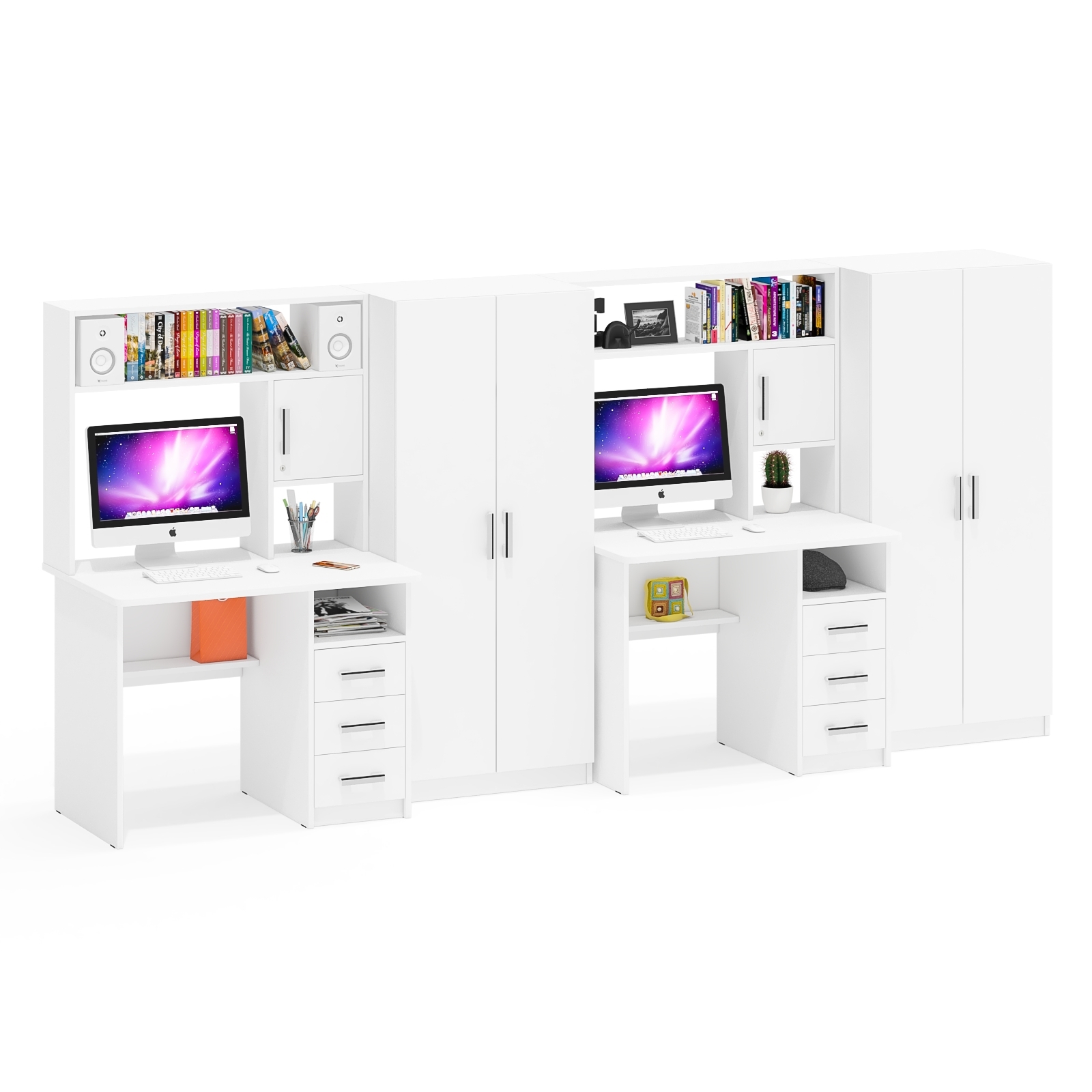 Изображение товара Стол письменный Мебельный двор МД-СК-9 с 2 шкафами 344x160x70 см ЛДСП цвет белый шагрень 2 шт.