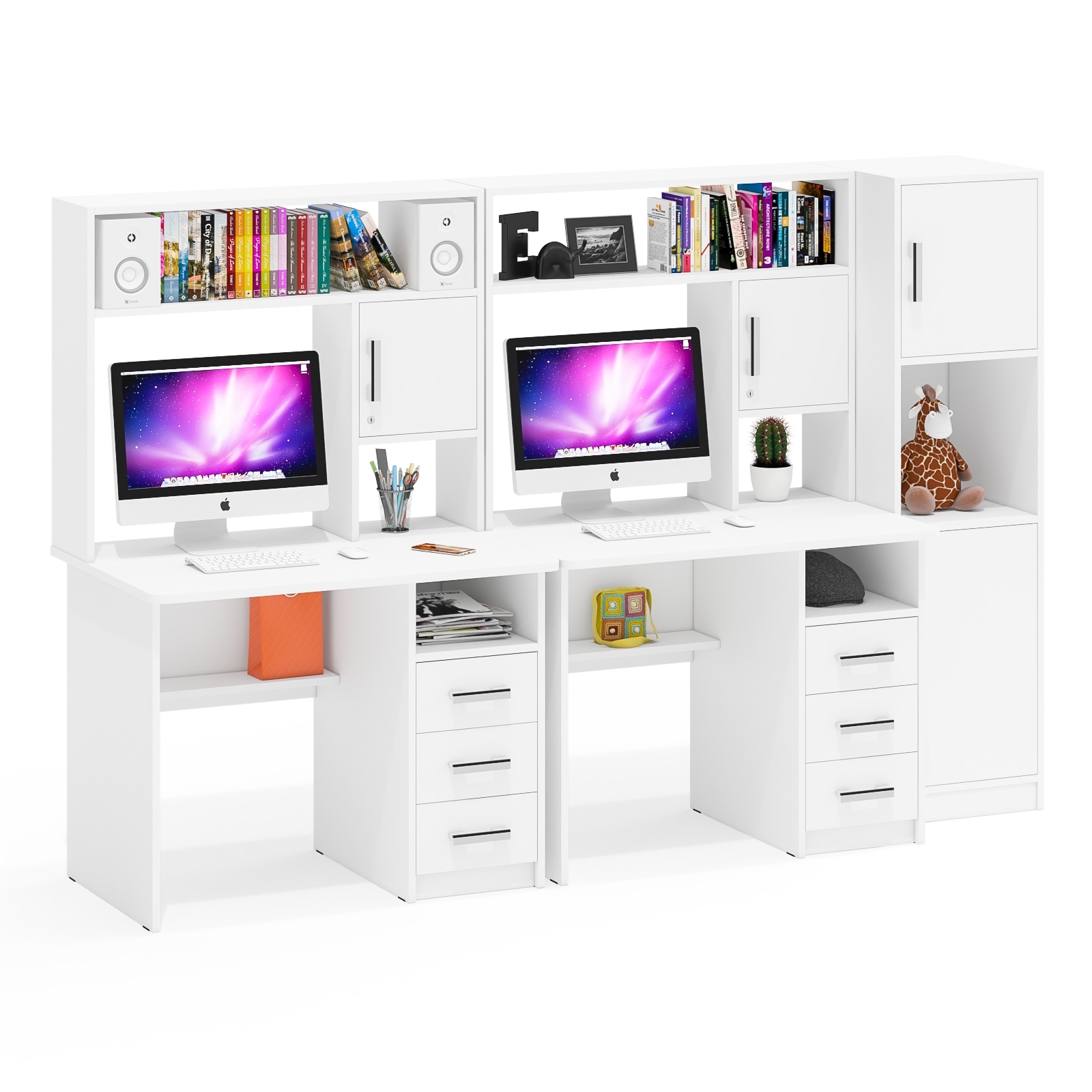 Изображение товара Стол компьютерный для двоих Мебельный двор С-Мд 247x160x70 см ЛДСП цвет белый шагрень