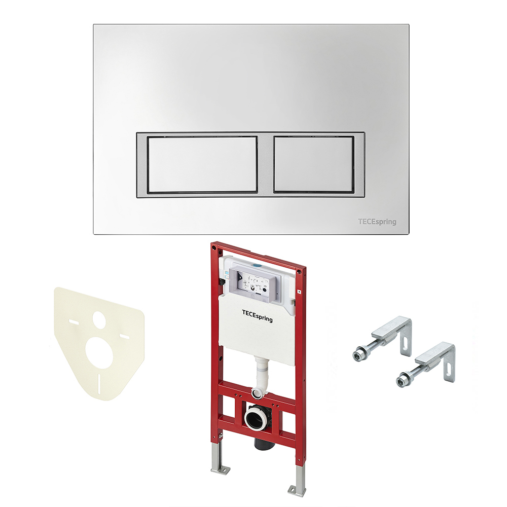 Изображение товара Комплект 4 в 1 Tece S401201 инсталляция для подвесного унитаза Tecespring с панелью смыва V, хром глянцевый