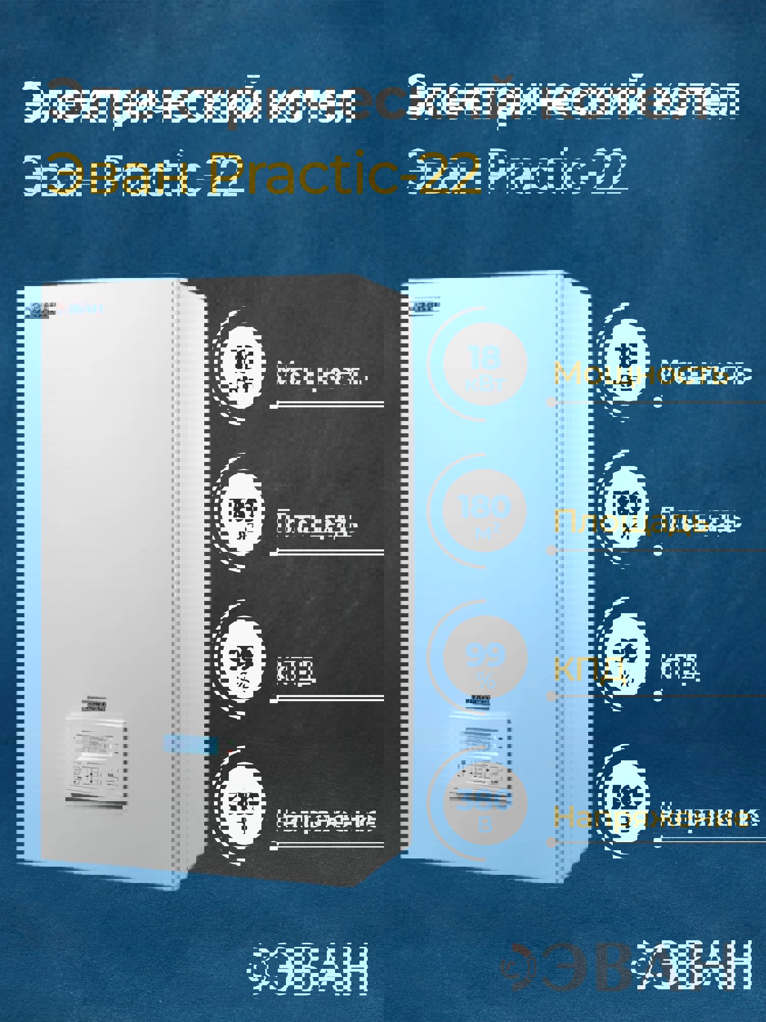 Изображение товара Электрический котел 18 кВт Эван Practic-22 380 В одноконтурный настенный Wi-Fi