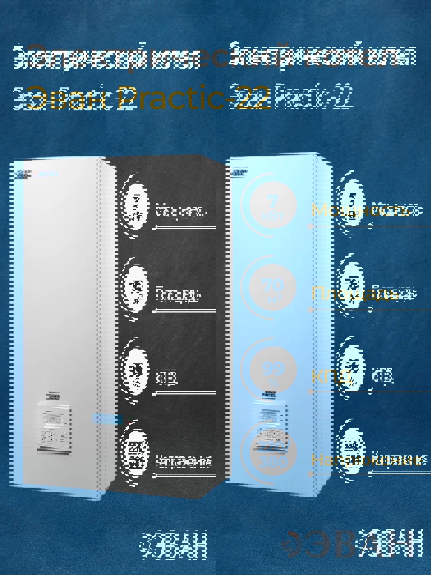 Изображение товара Электрический котел 7 кВт Эван Practic-22 380 В одноконтурный настенный Wi-Fi