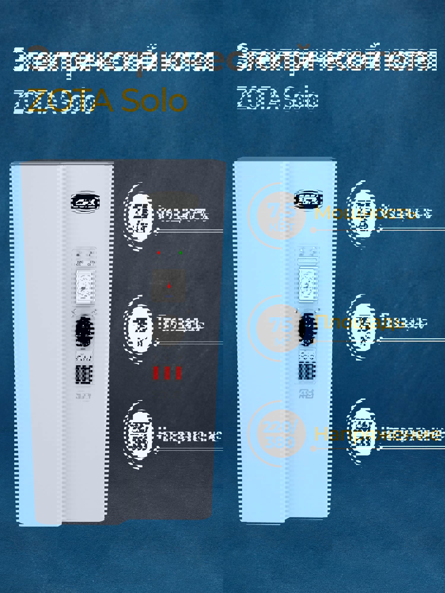 Изображение товара Электрический котел 7.5 кВт Zota Solo 380 В одноконтурный настенный
