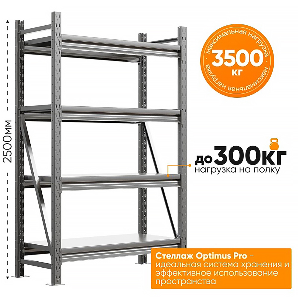 Изображение товара Стеллаж металлический Ironmebel optimus pro h-2500 zn 4 полки 180x250x40 см нагрузка до 300 кг цвет серый Изображение товара Стеллаж металлический Ironmebel optimus pro h-2500 zn 4 полки 180x250x40 см нагрузка до 300 кг цвет серый