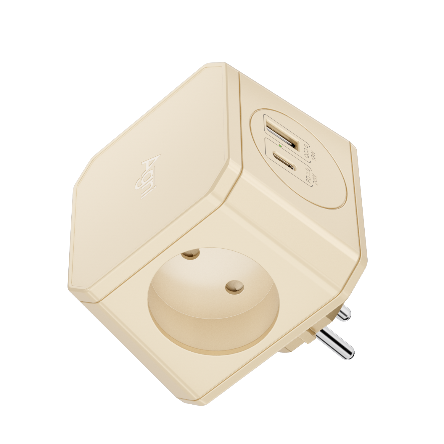 Изображение товара Разветвитель Agni на 3 розетки ночник 1 USB 18 Вт + 1 Type-C 20 Вт слоновая кость TP-WJ2U3E